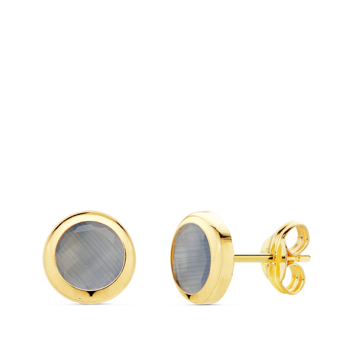Boucles d'oreilles Chaton Pierre Bleue Or Jaune 18K 65 mm Fermoir Poussettes Papillon