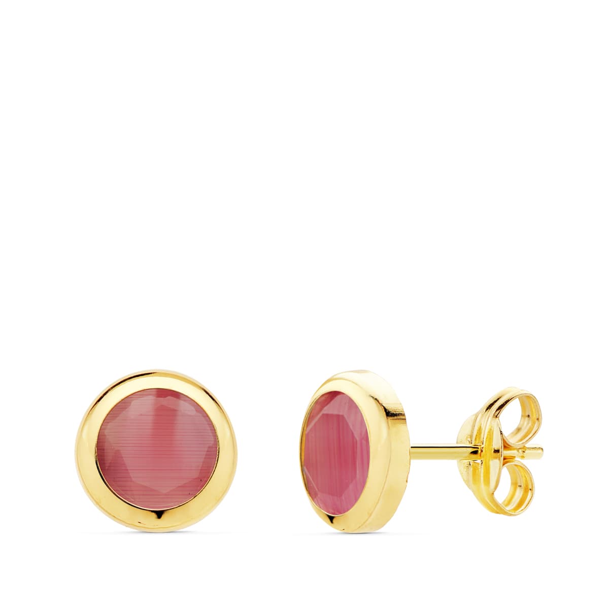 18K Boucles d'oreilles Pierre Rose 6.5 mm Fermoir Poussettes Papillon