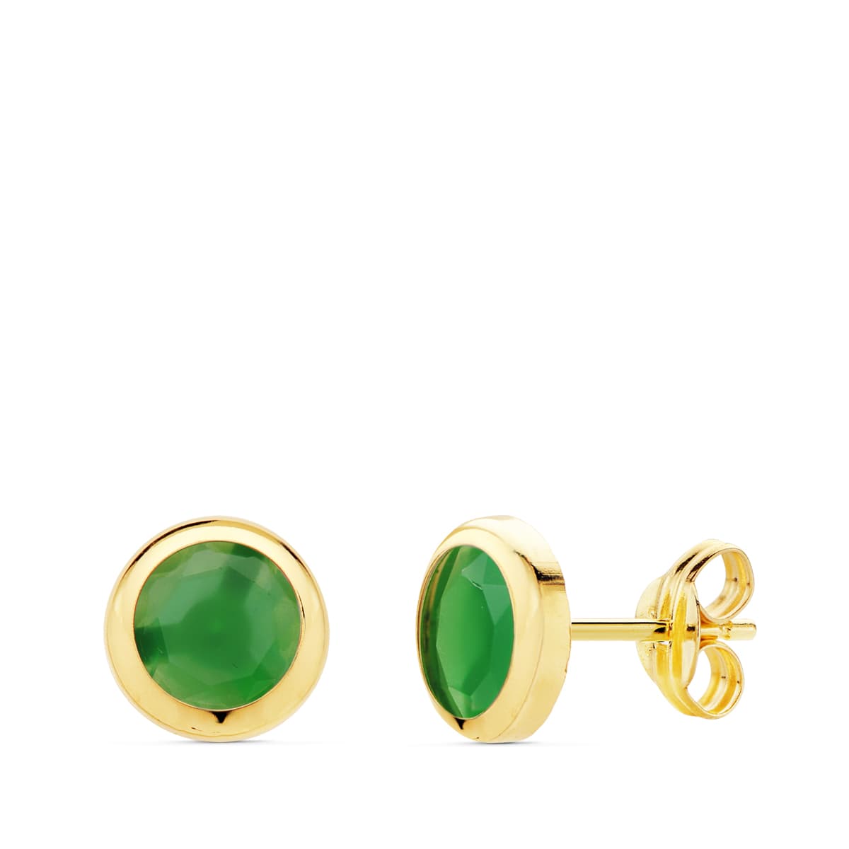Boucles d'oreilles Chaton Pierre Verte Or Jaune 18K 65 mm Fermoir Poussettes Papillon