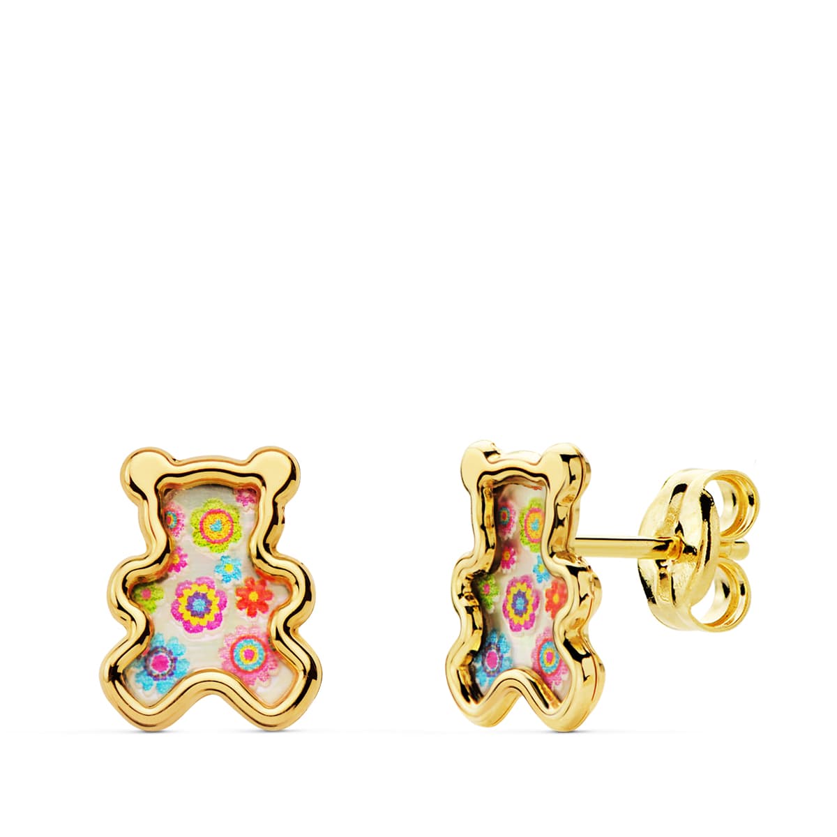 Boucles d'oreilles Or Jaune 18K Ours Couleurs Nacar 8X65 mm Fermoir Poussettes Papillon