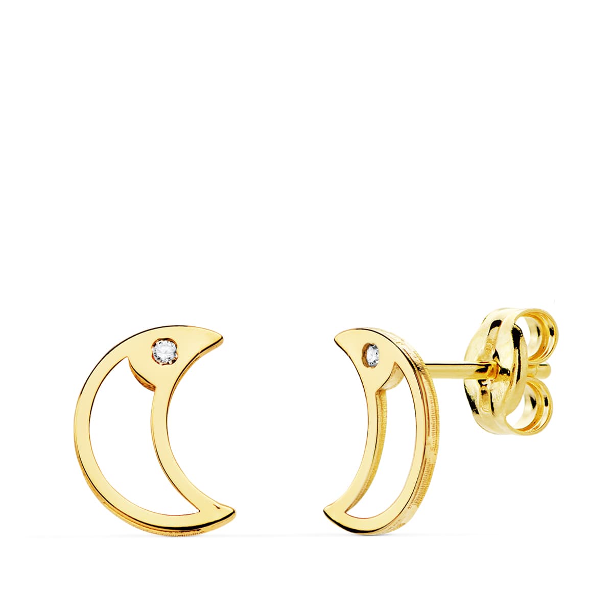 18K gul guld Moon Zircon Øreringe 8X6 mm sommerfuglelås