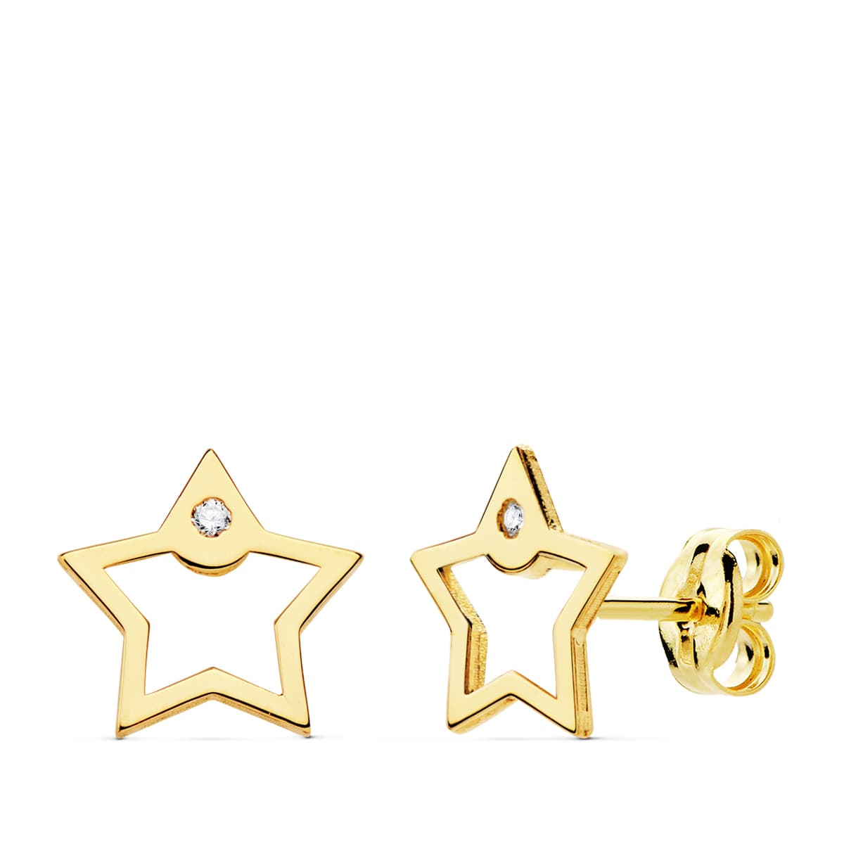 18K gul guld Zirconia Star øreringe 8X8 mm Butterfly klapvogn lås