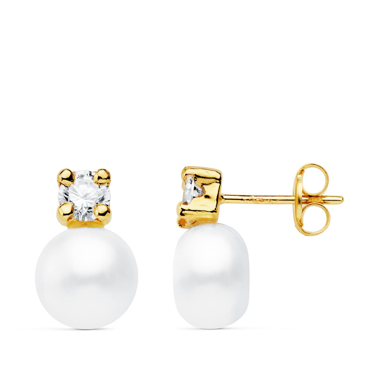 Boucles d'oreilles Or Jaune 18K Perle et Griffes 12X8 mm Fermoir Poussettes Papillon