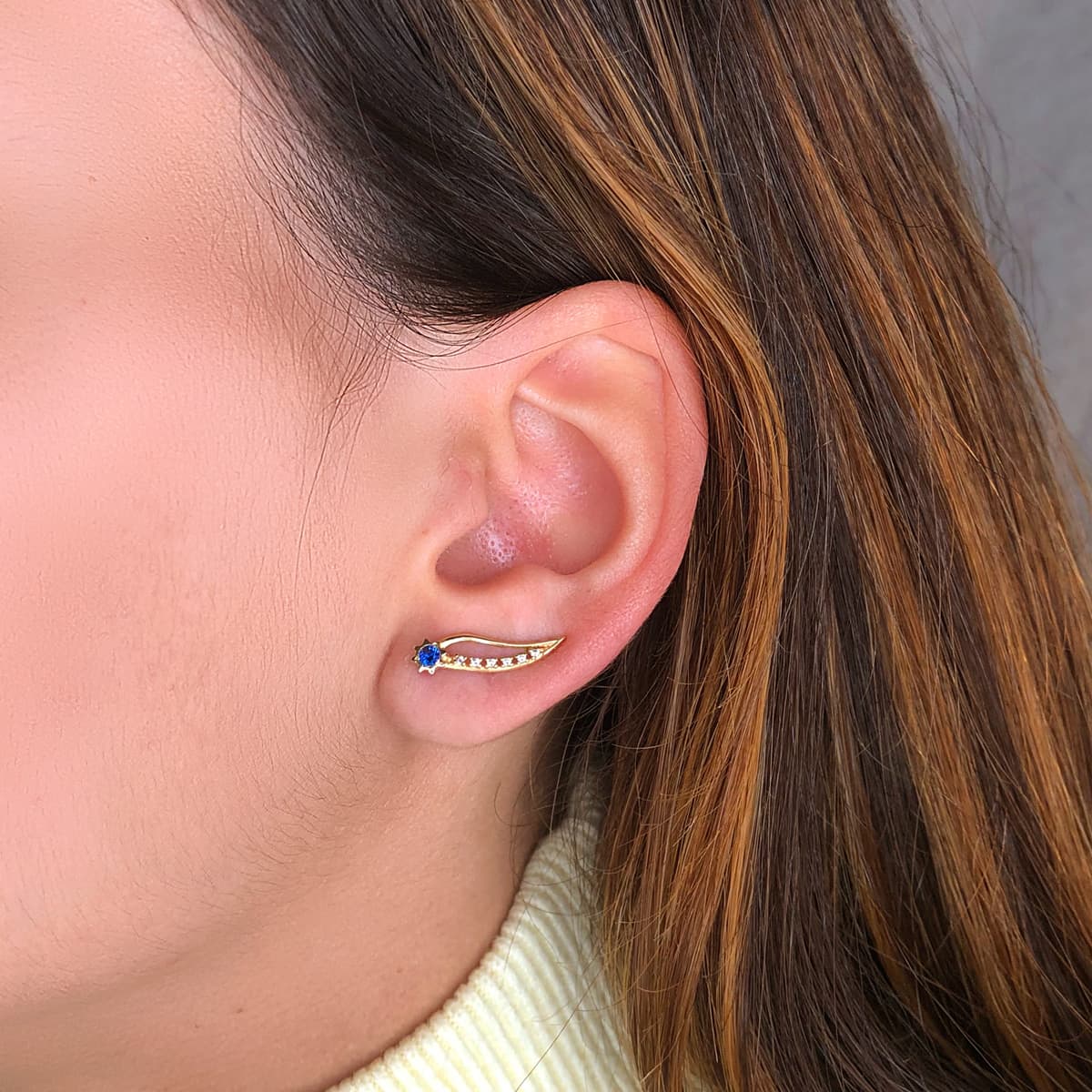 Boucles d'oreilles Or Jaune 18K Grimpeurs 19X5 mm Zirconies-soleils