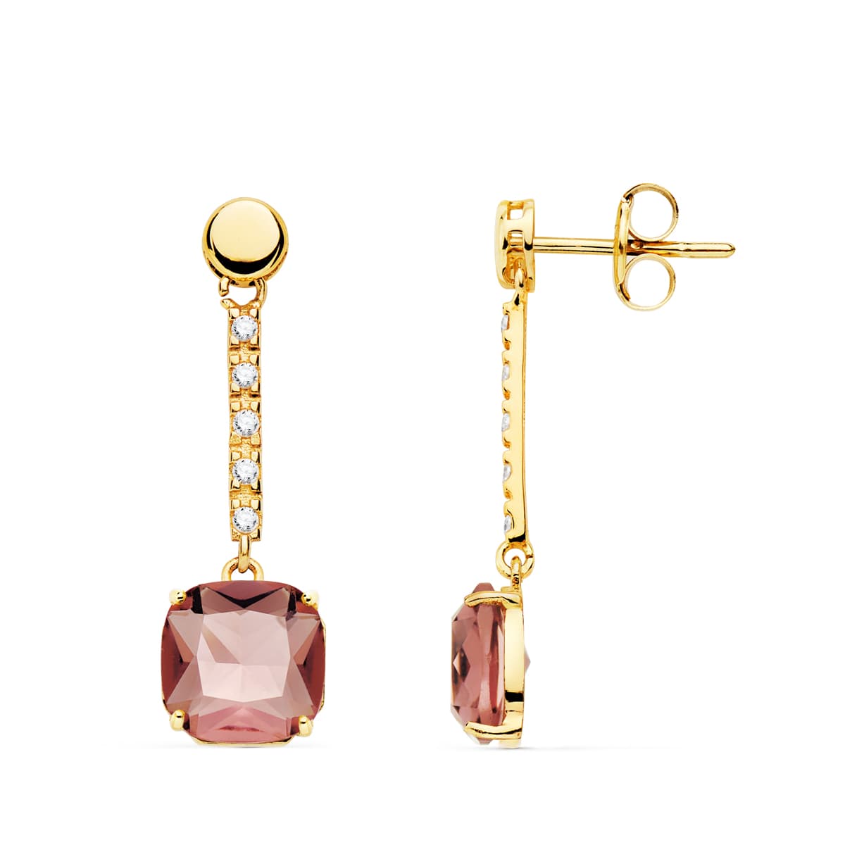18K Boucles d'oreilles Pendantes Pierre Carrée Couleur Kuncita 28 X 8 mm Fermoir Poussettes Papillon