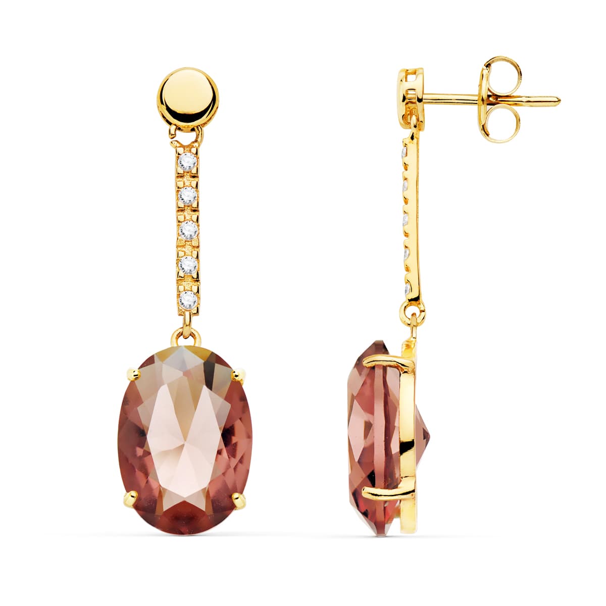 18 K gul guld øreringe ovale sten farve Alexandrite 35X10 mm sommerfugl lås