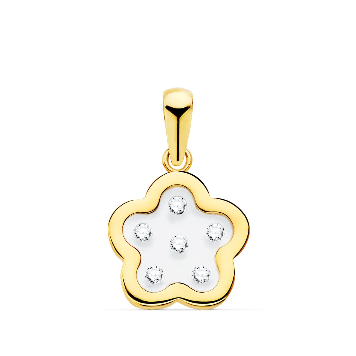 18K Pendentif Or Jaune Fleur Airshine Transparent avec Zircons 11 X 11 mm