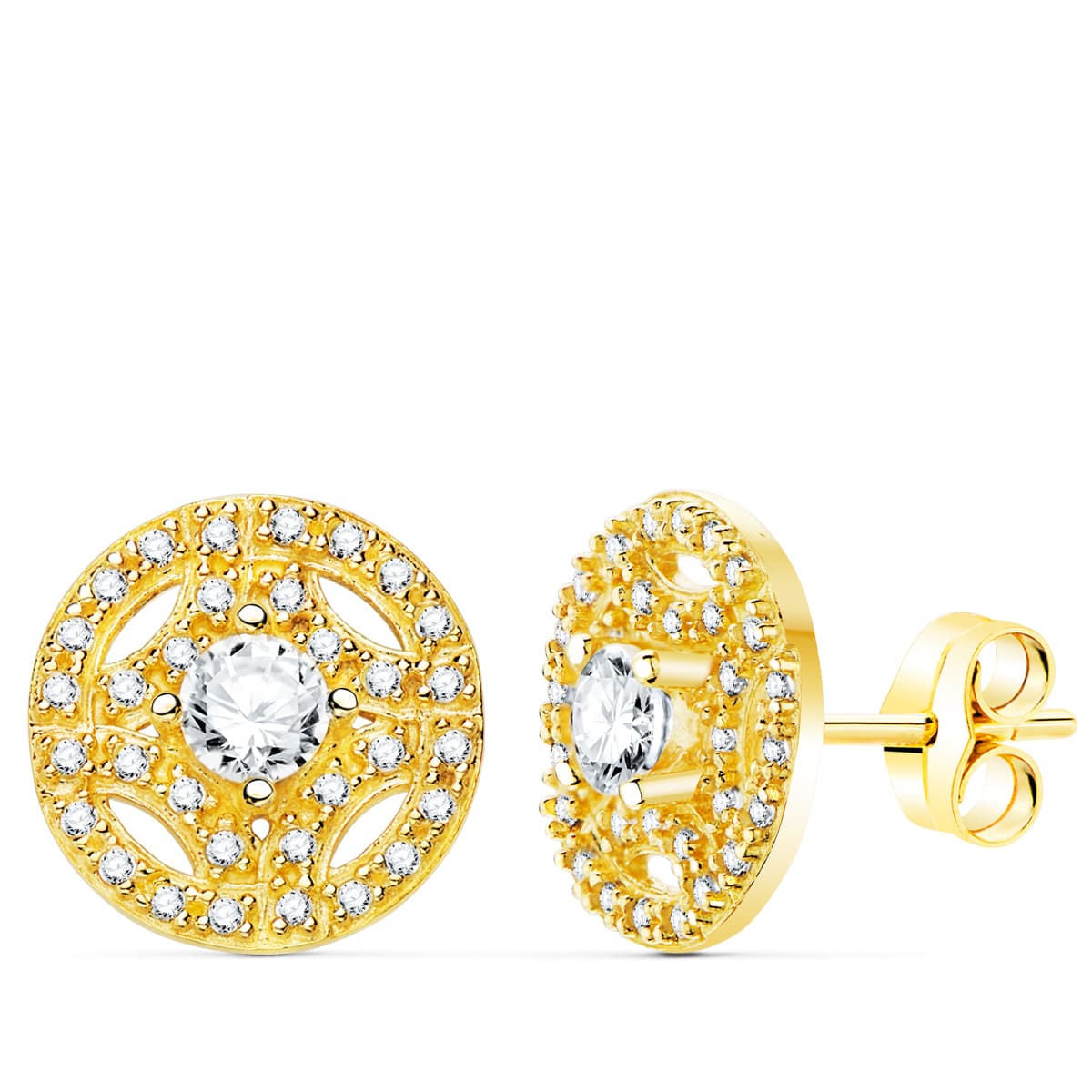 18K Boucles d'oreilles Or Jaune avec Zircons 12 mm Fermoir Poussettes Papillon