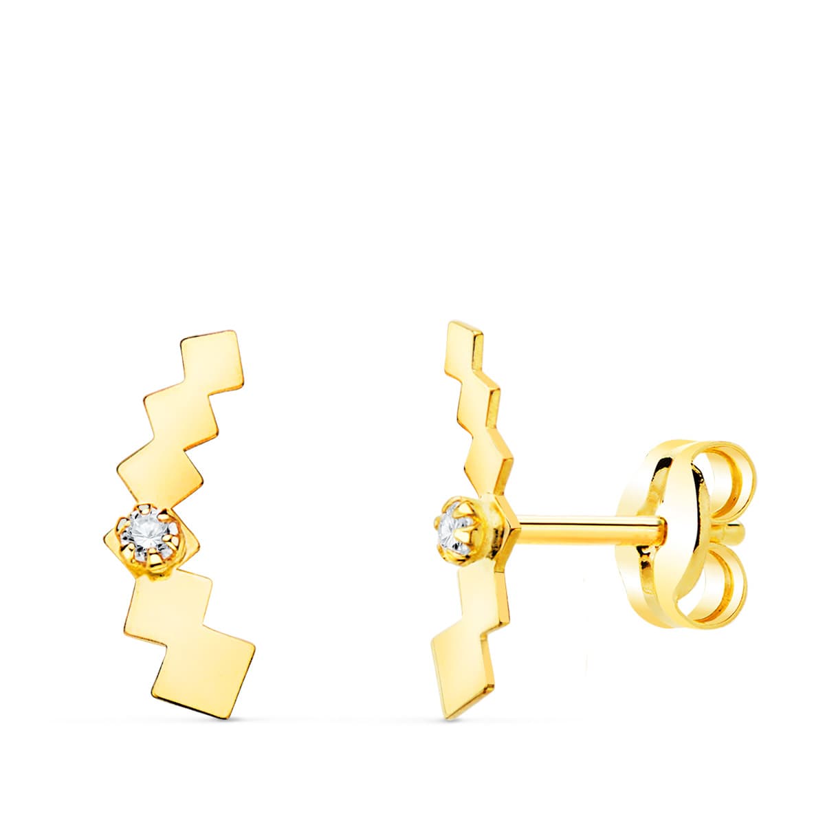 18K Boucles d'oreilles Or Jaune Cubes avec Zircon 10 X 3 mm Fermoir Poussettes Papillon
