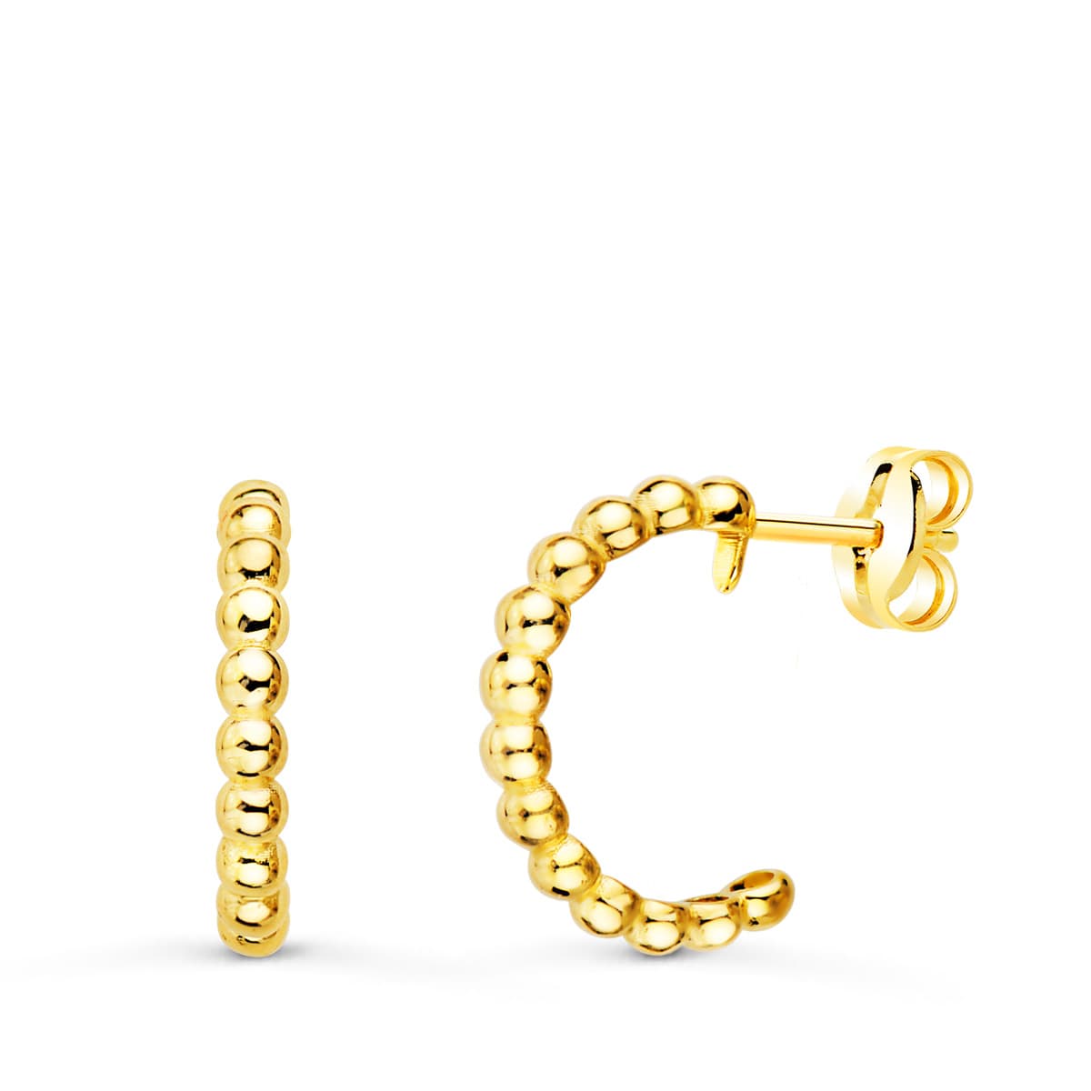 18K Créoles Or Jaune Billes 14 Mm. 2 mm Largeur Fermoir Poussettes