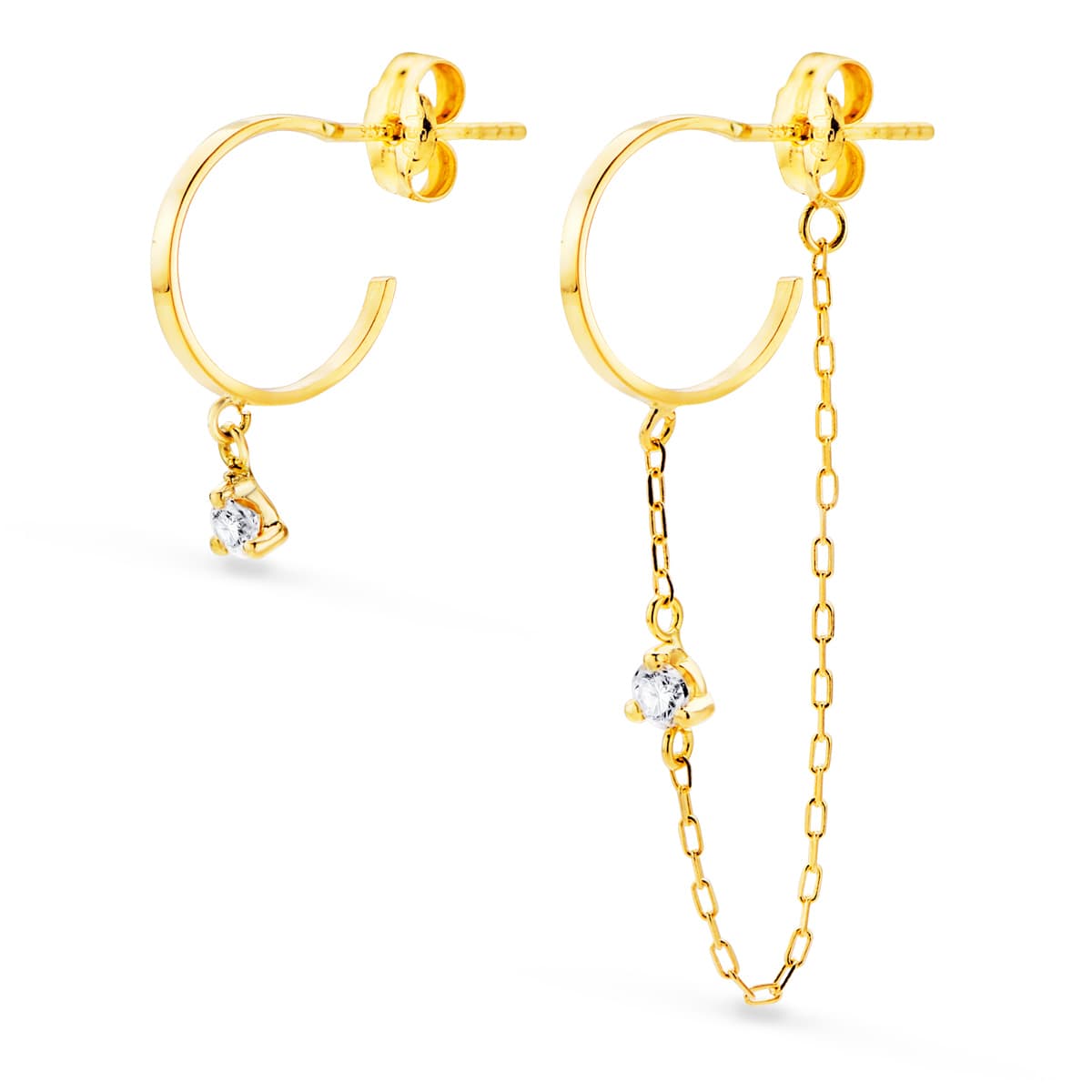 Pendientes de aro abiertos de 18 quilates de 32 mm y cadena de 11 mm con engaste de bisel de circonitas.