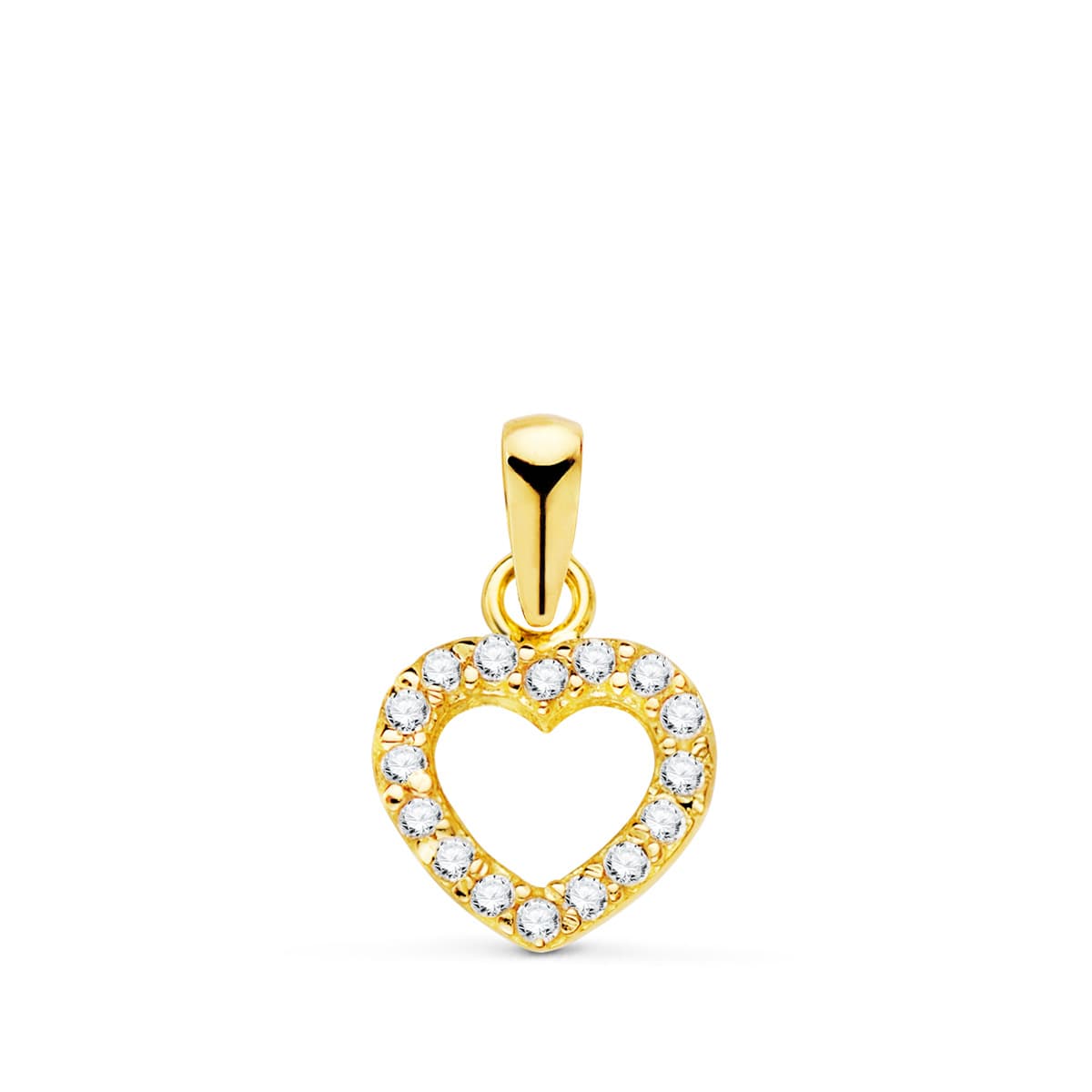 18K Pendentif Coeur en Or Jaune et Zircon. 7.5X7 mm