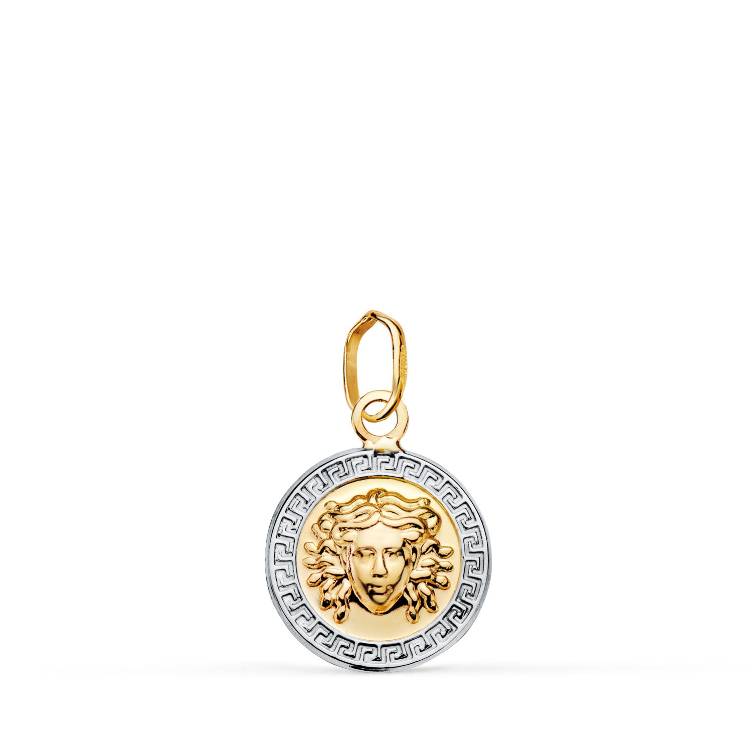 Médaille en Or 18K Bicolore Medusa Greca en Brillo Mesure : 12 mm