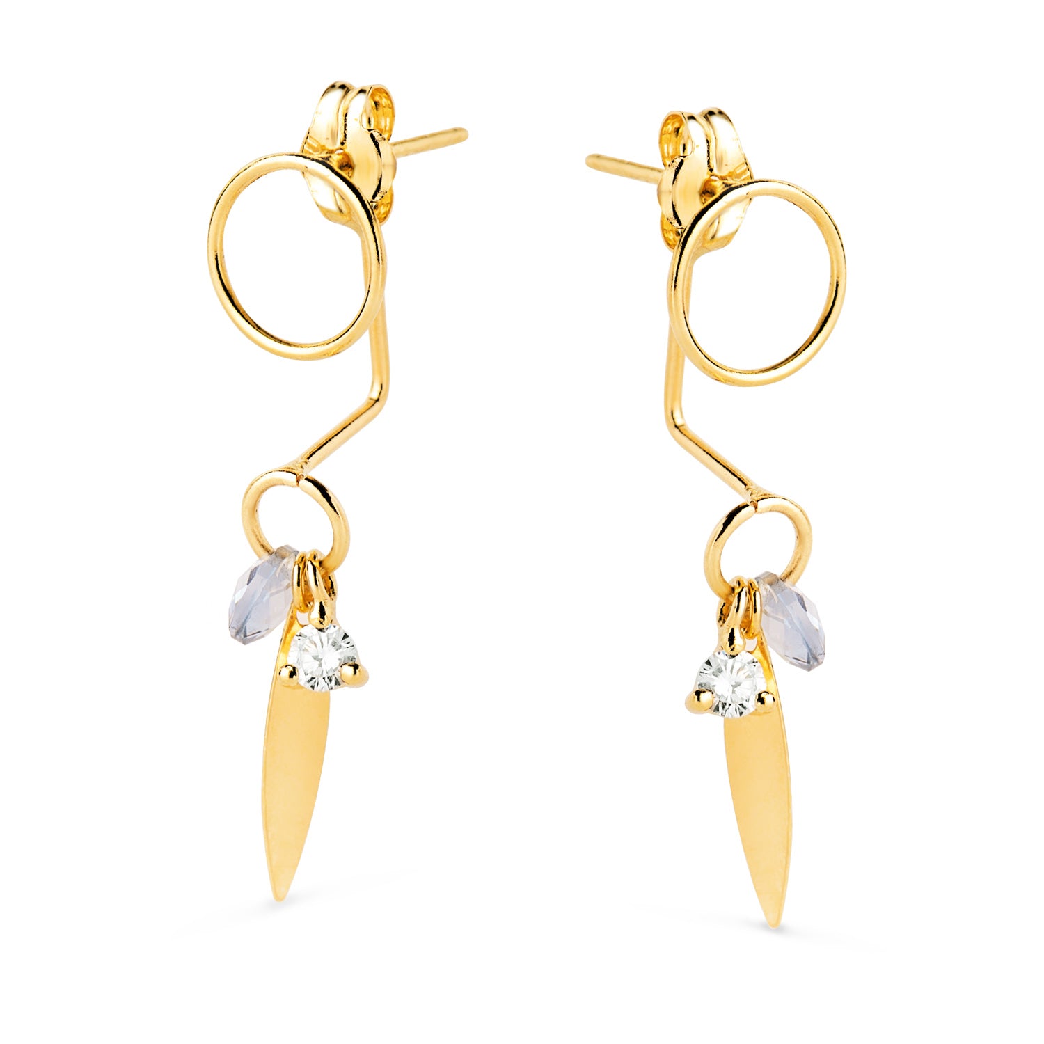 18K Yellow Gold Jacket Earrings with Circle, Leaf and Blue Stone 27X7 mm Butterfly Stroller Clasp
