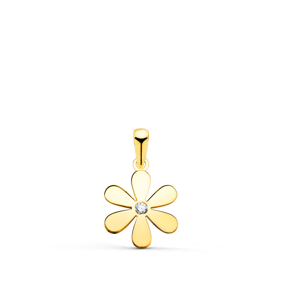 18K Pendentif en Or Jaune Fleur et Zircon 14 X 11 mm