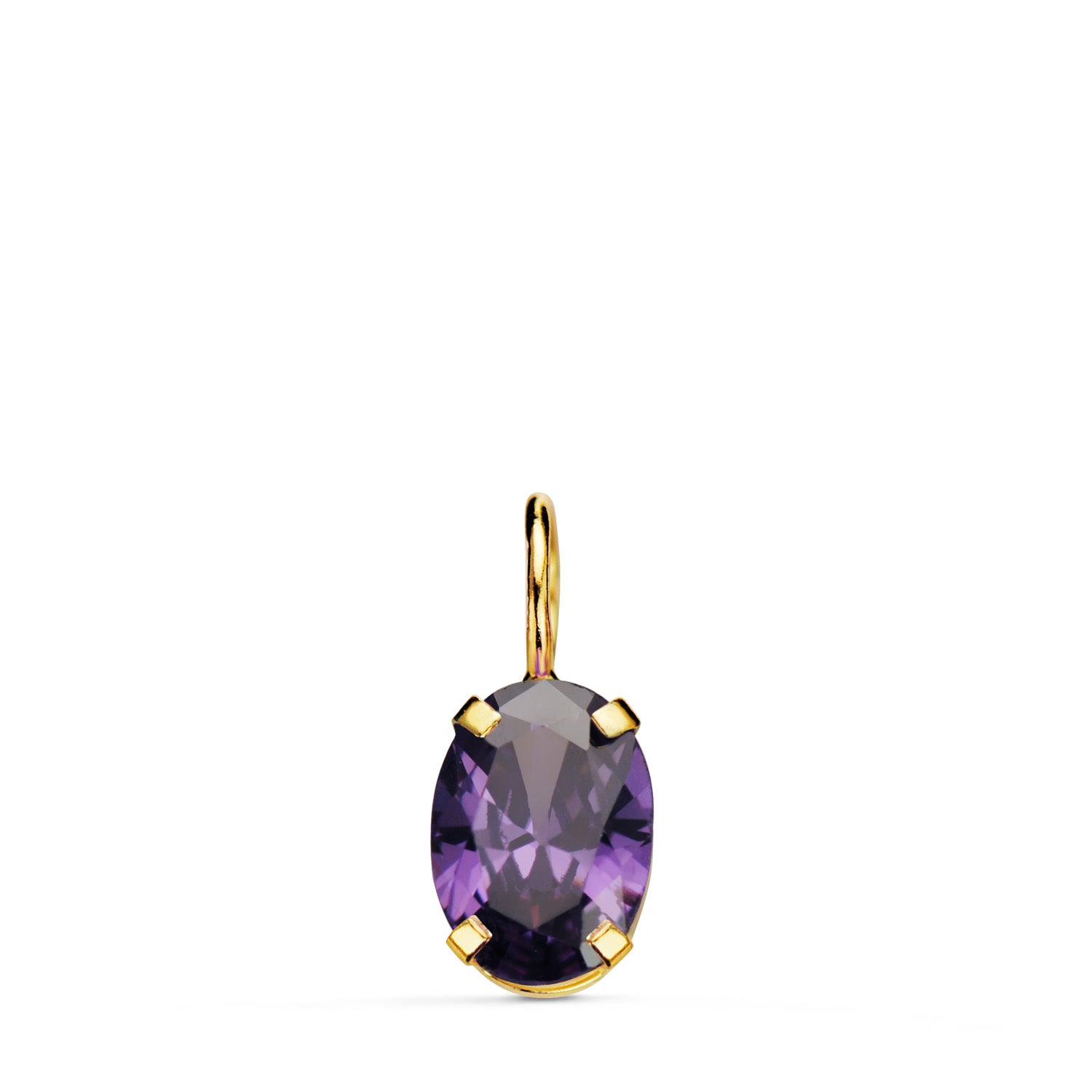 18K Pendentif en Or Jaune Pierre Ovale Couleur Améthyste 7 X 5 mm