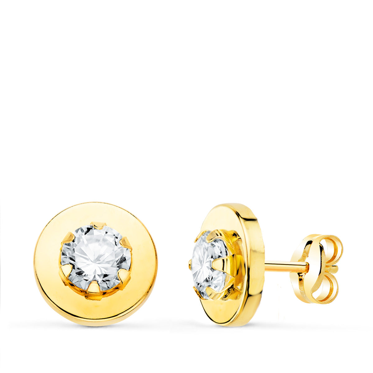 18K Yellow Gold Zircon Prong Setting Earrings 5MM. 9 mm Butterfly Stroller Clasp