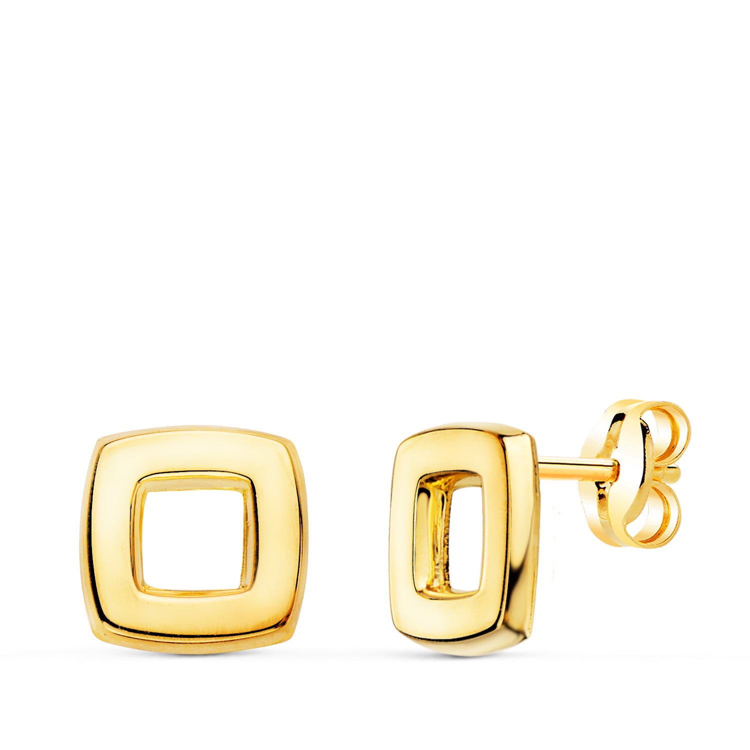 18K Square Earrings 8X8. Stroller Clasp