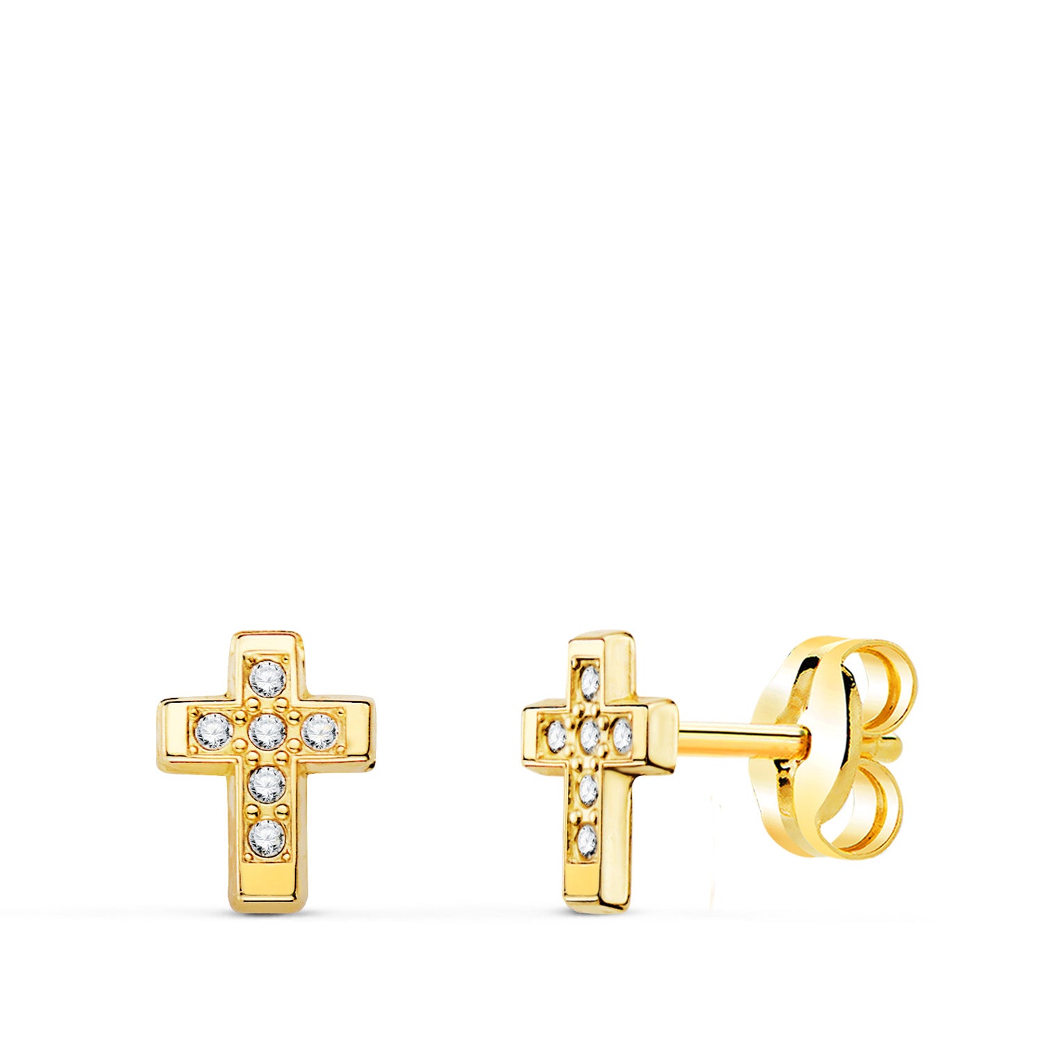 Clous d'oreilles Croix Or Jaune 18K avec Zircone 6,5 X 5 mm