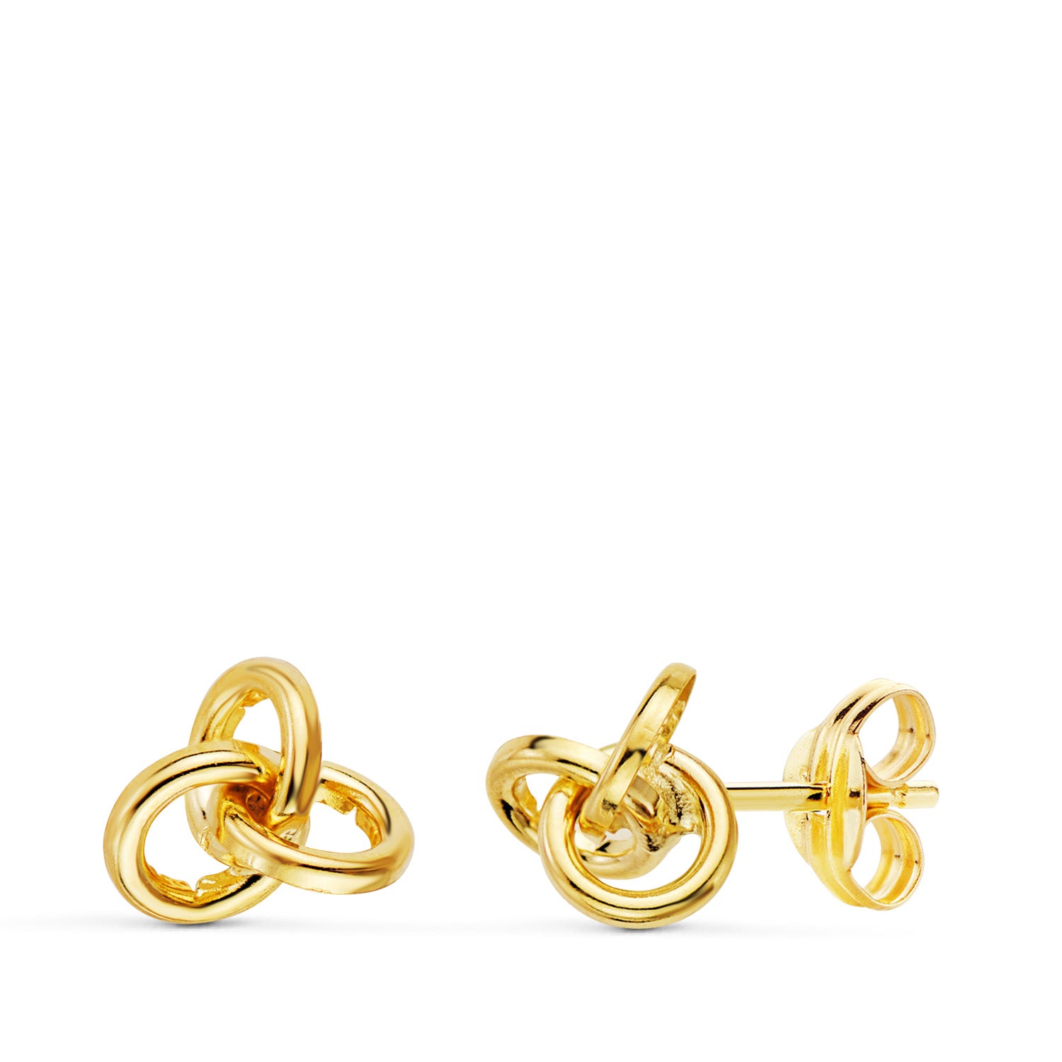 18K Boucles d'oreilles Or Jaune Trois Anneaux. Fermoir Poussettes 7X6 mm