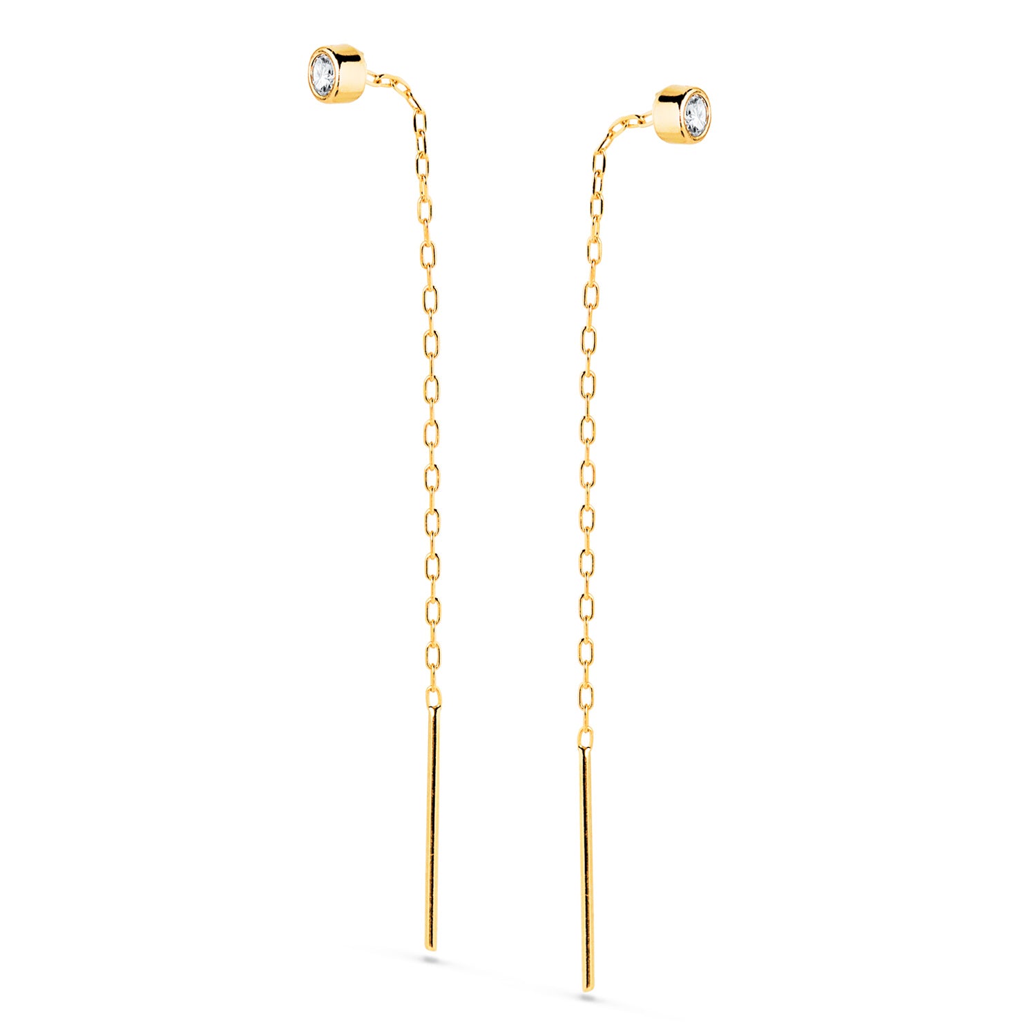 Boucles d'oreilles Or Jaune 18K avec Zircone Chaton 3MM et Longueur Chaîne : 55MM Fermoir Poussettes Papillon