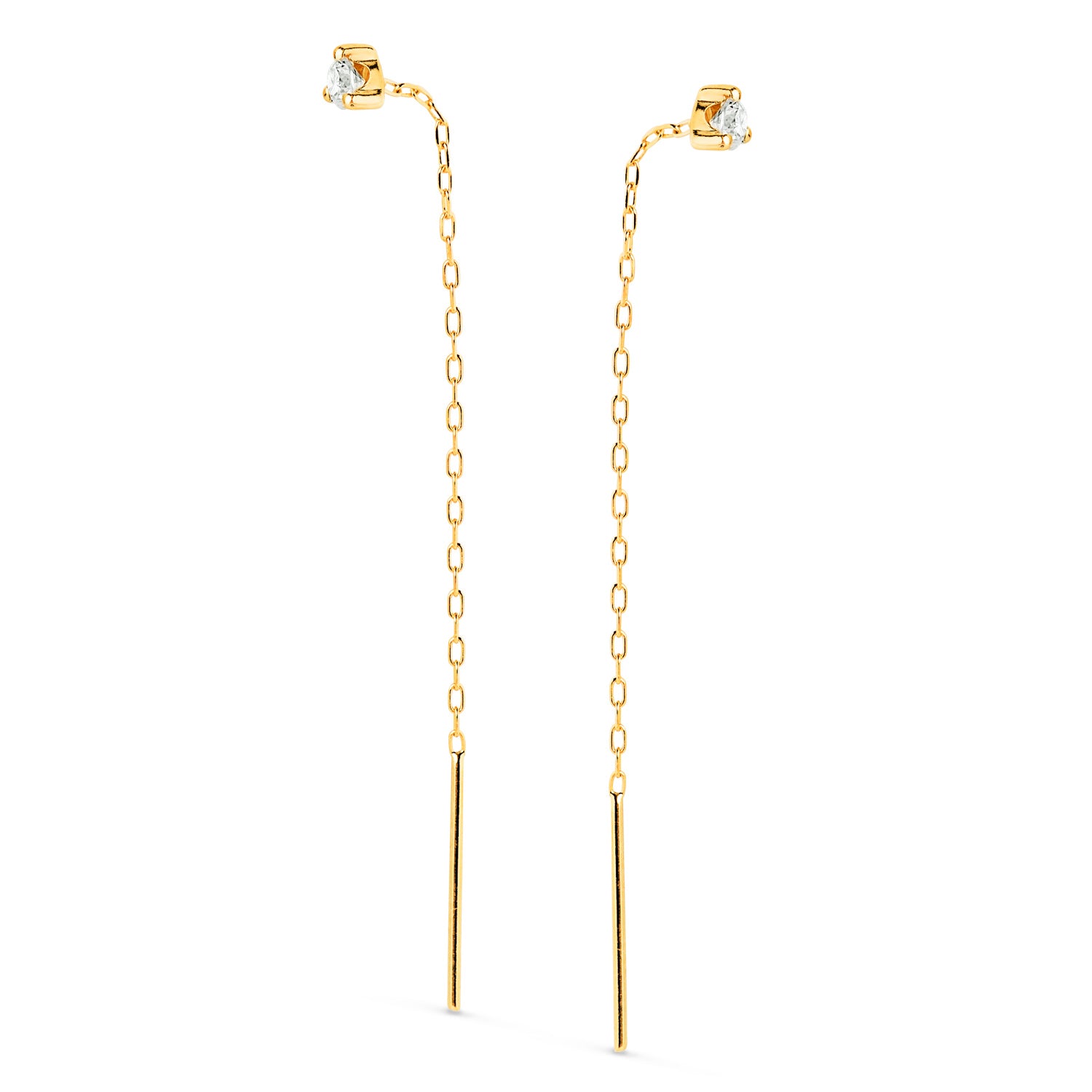 Boucles d'oreilles en Or Jaune 18K avec Griffes de Zircone 4MM et Longueur de la Chaîne : 56MM Fermoir Poussettes Papillon