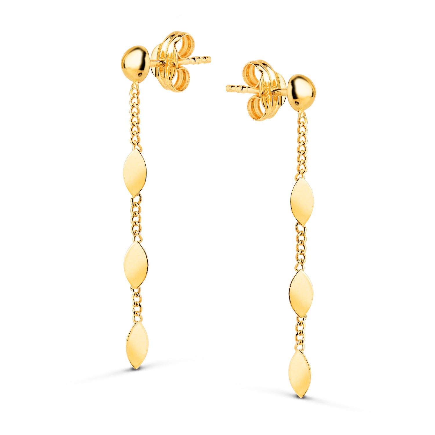 Boucles d'oreilles Or Jaune 18K avec Chaîne et Demi-billes Graphiques 3MM Longueur: 30MM Fermoir Poussettes Papillon