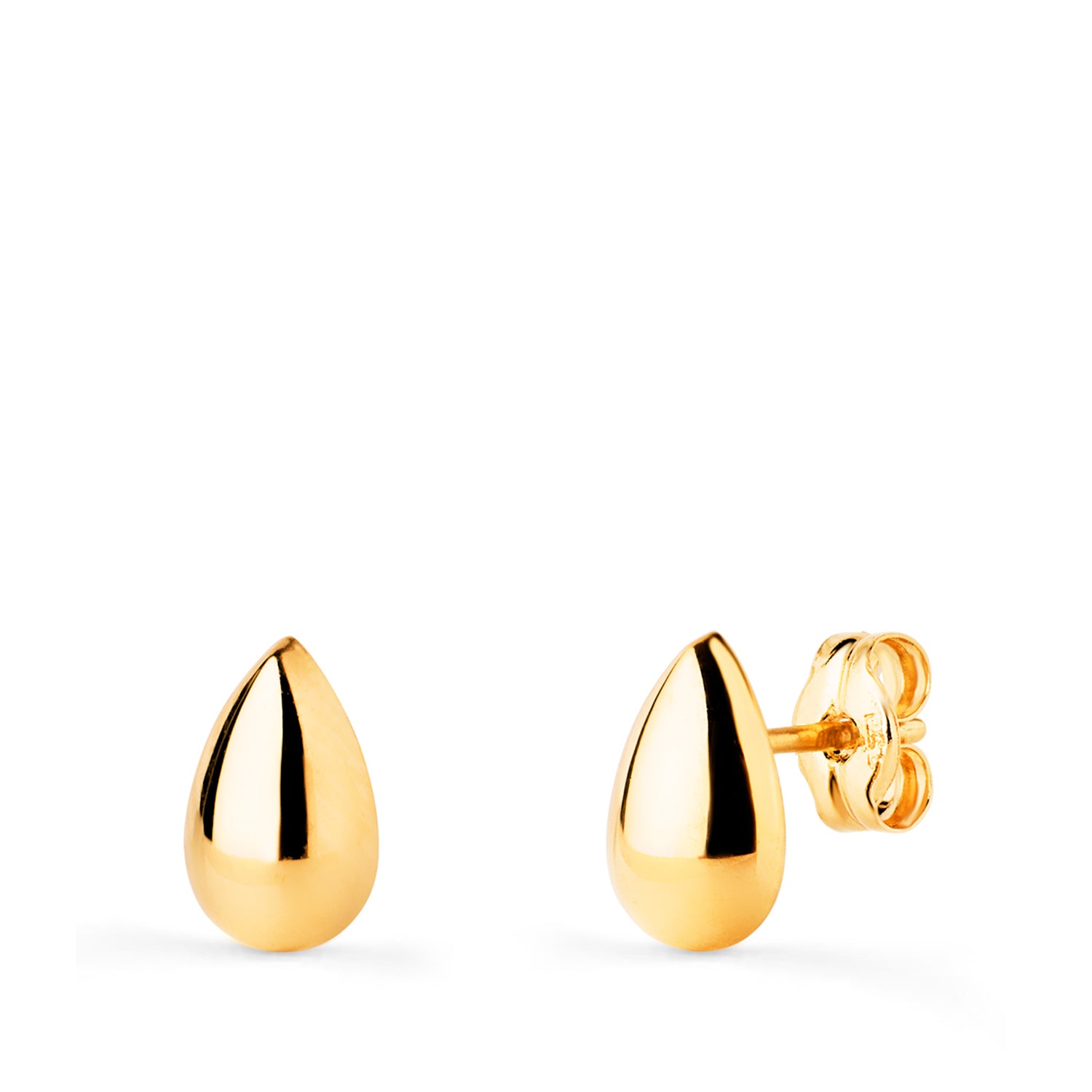 Boucles d'oreilles Or Jaune 18K Lisse Creux Brillant Goutte 8 X 5,5 mm Fermoir Poussettes Papillon