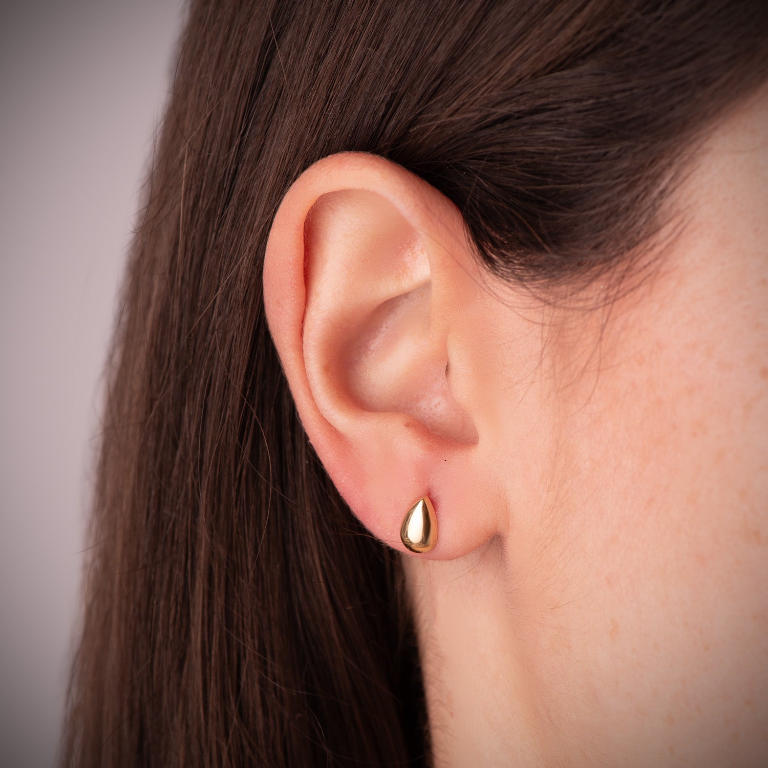 Boucles d'oreilles Or Jaune 18K Lisse Creux Brillant Goutte 8 X 5,5 mm Fermoir Poussettes Papillon