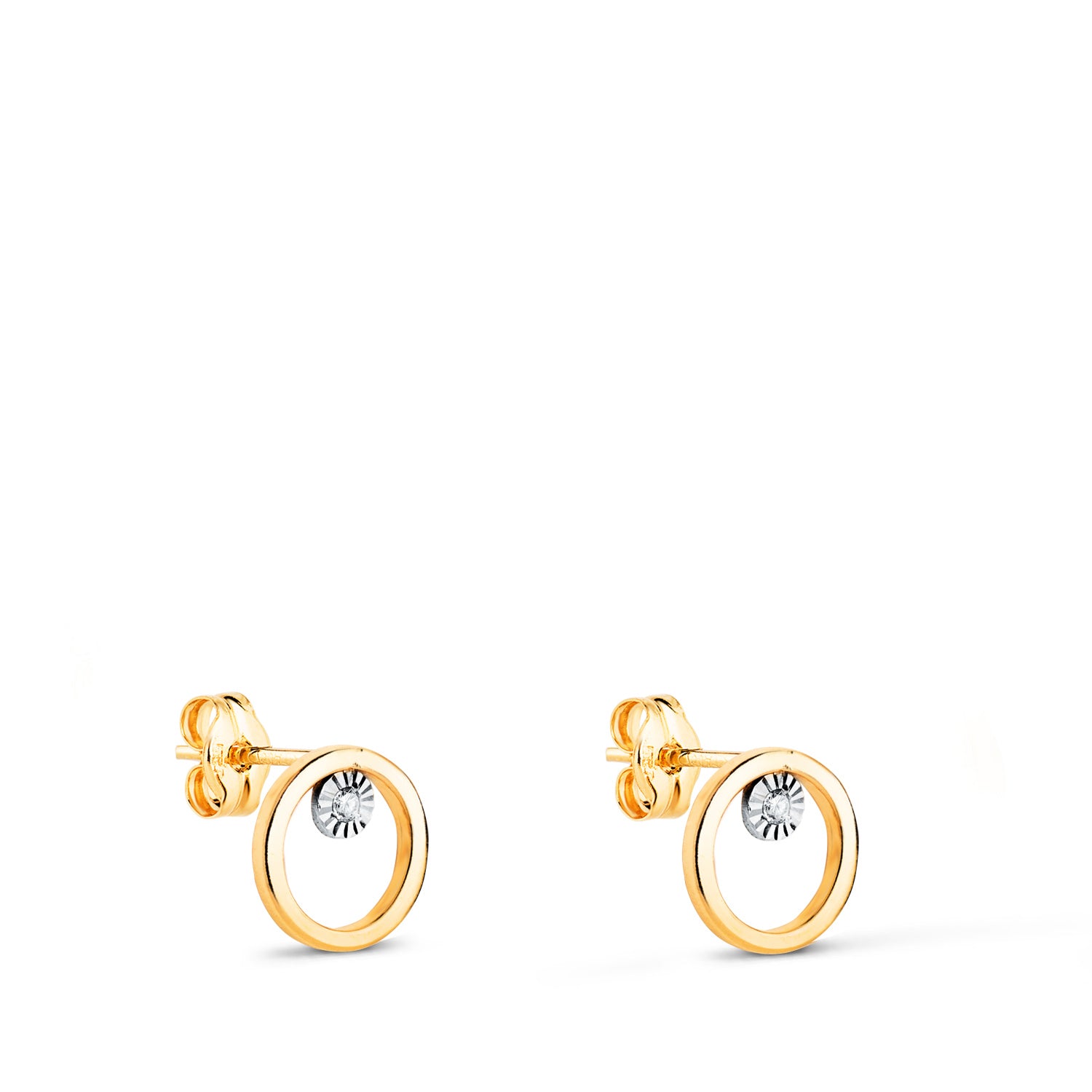 18K tofarvede guldøreringe med zirconia-sten Størrelse: 8 mm Butterfly Push-lås