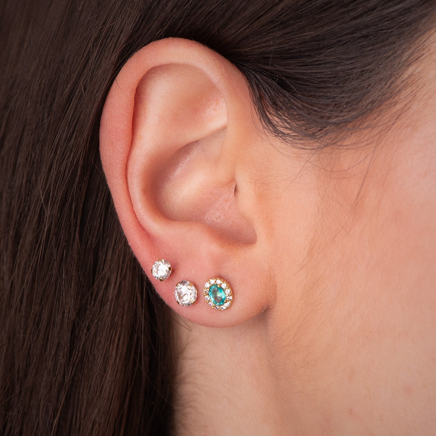 Boucles d'oreilles 18K Topacio Paraiba en Pierre Ovale en Or Jaune et 6,5 X 5,5 mm Fermoir Poussettes Papillon