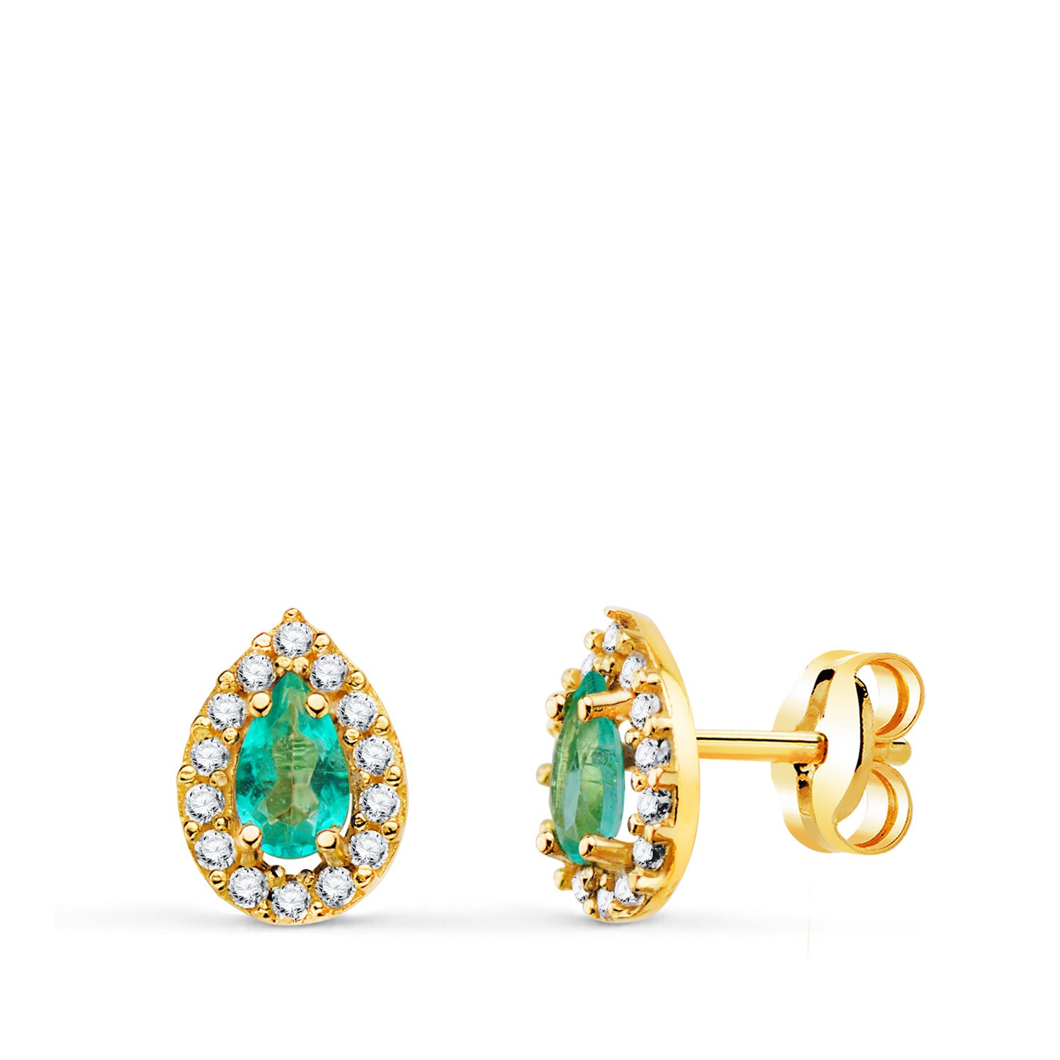 Boucles d'oreilles Or Jaune 18K avec Topaze Paraiba et Pierre Goutte Zircone 8,5 X 6 mm Fermoir Poussettes Papillon
