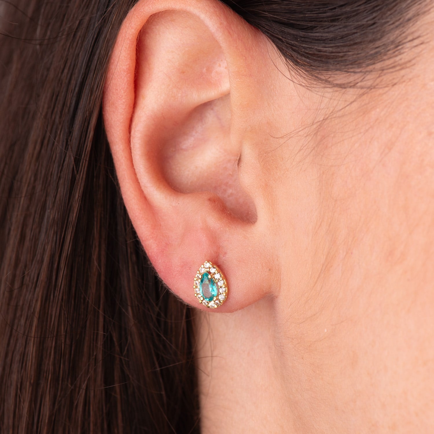 Boucles d'oreilles Or Jaune 18K avec Topaze Paraiba et Pierre Goutte Zircone 8,5 X 6 mm Fermoir Poussettes Papillon