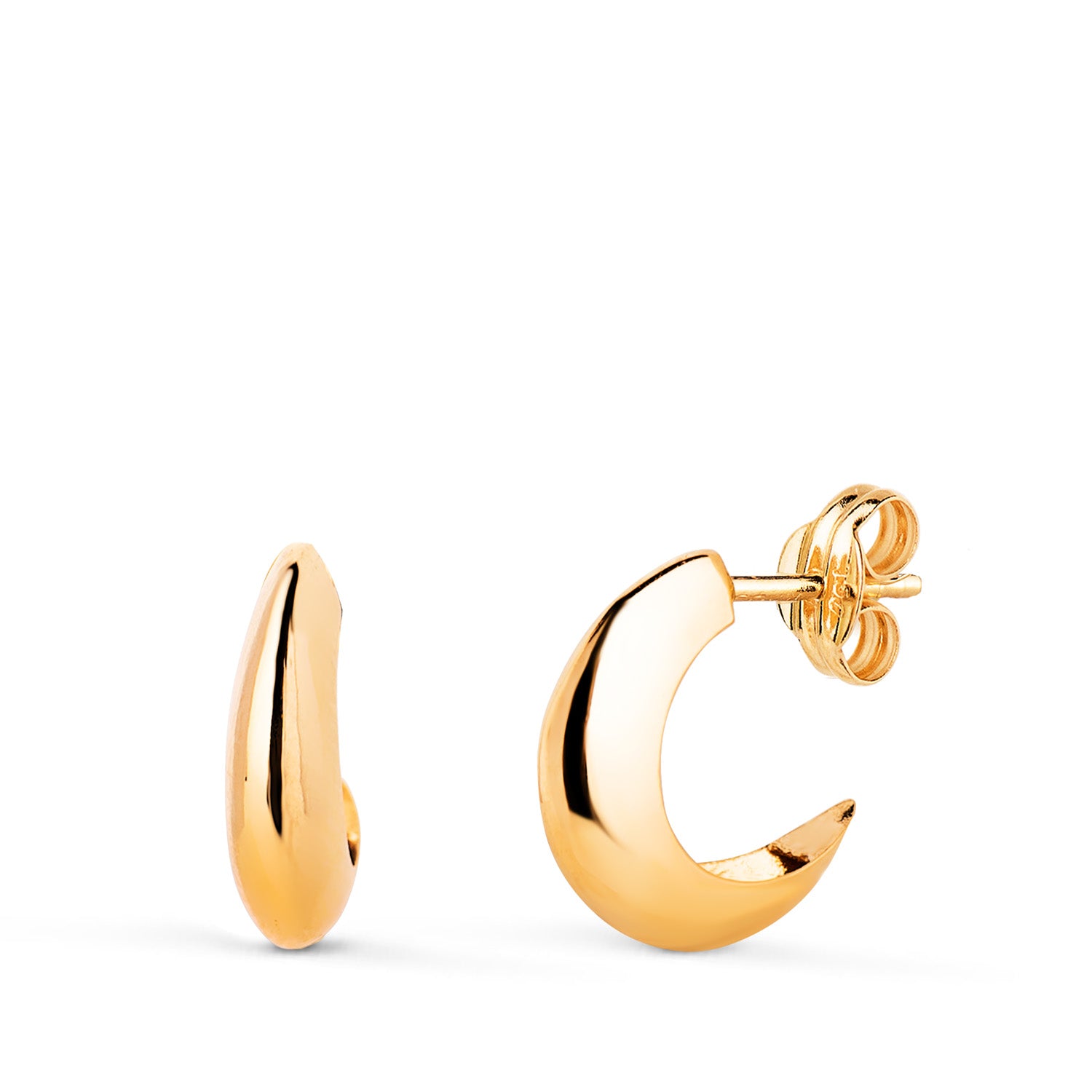 Boucles d'oreilles Demi-cercle en Or Jaune 18K 15 mm de Large 2 mm Dor Jaune avec Boucle Brillante, Fermeture à Pression