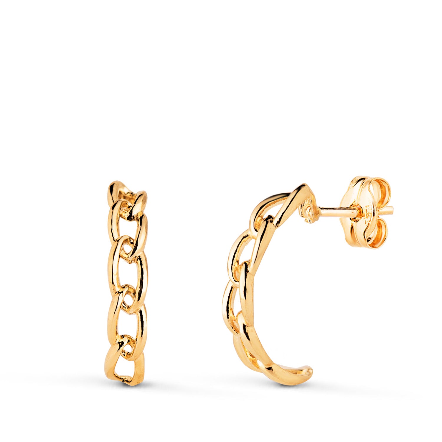 Boucles d'oreilles Or Jaune 18K Demi-joncs 16X3 mm Fermoir Poussettes Papillon