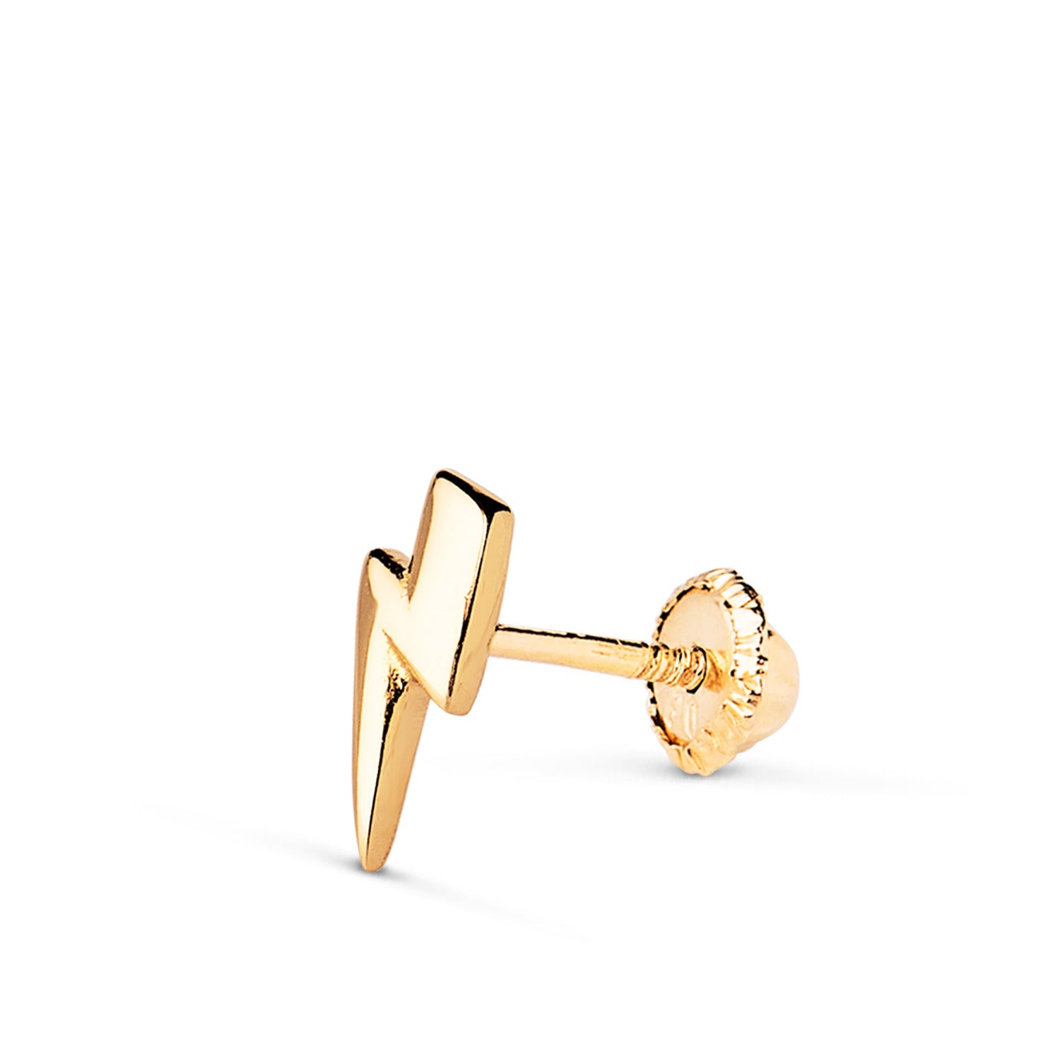 18K Yellow Gold Simple Lightning Bolt Piercing Size: 8X4 mm Nut Closure
