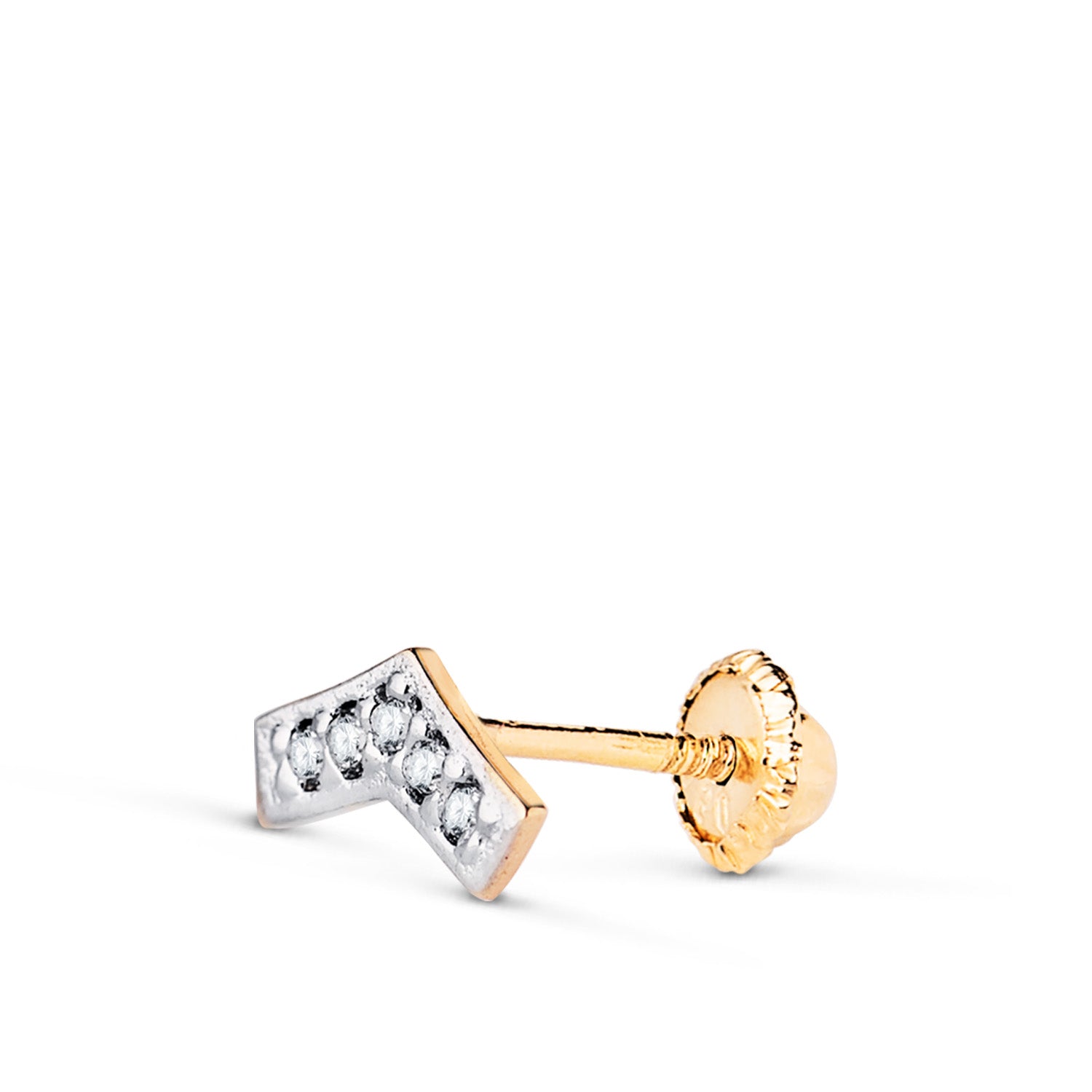 Piercing en Or Bicolore 18K Pointe de Flèche avec Zircone Taille : 7X4 mm Fermeture à Écrou
