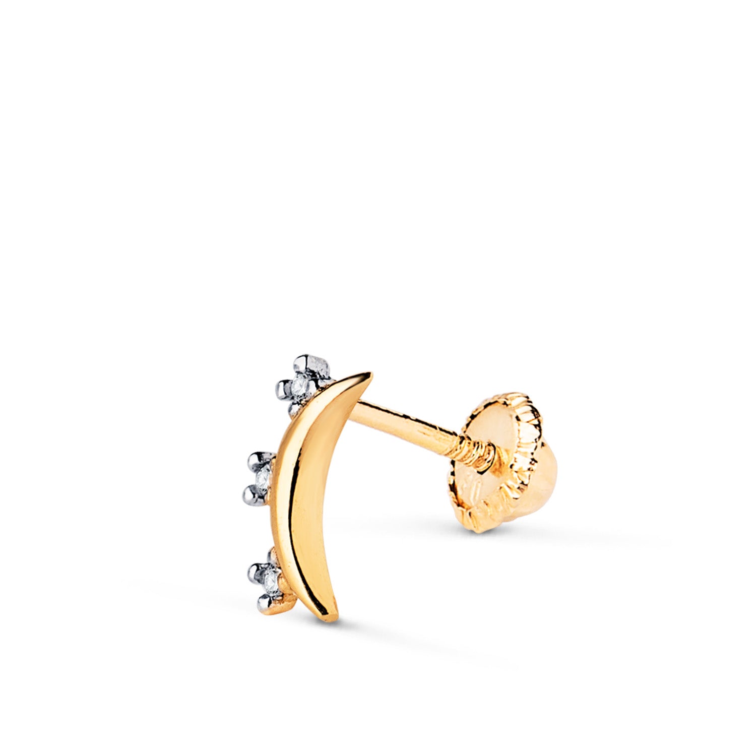 Piercing Luna en Oro Bicolor de 18K con Circonitas, Tamaño: 8X4 mm Cierre de Tuerca
