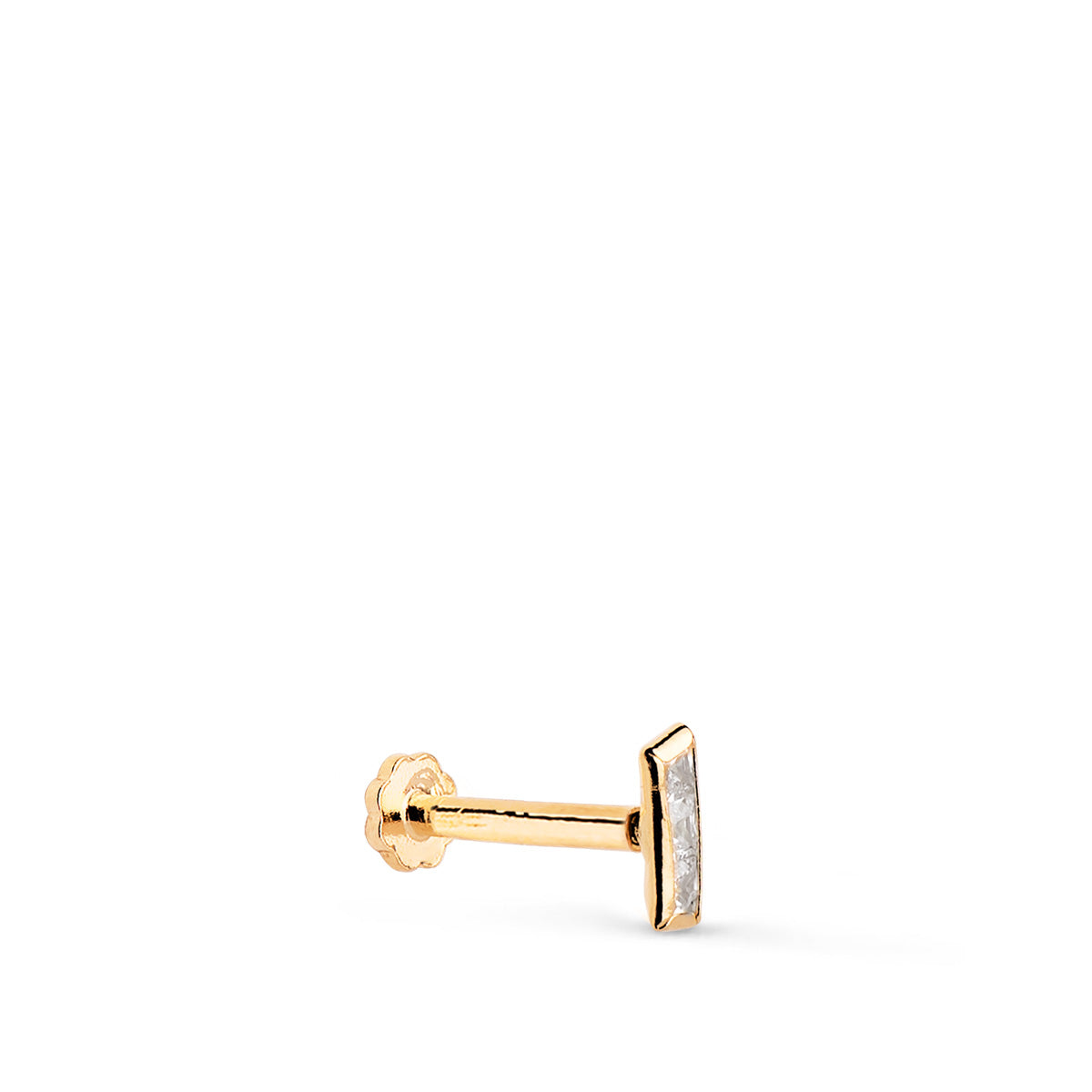 Barre de Perçage Doreille en Or Jaune 18K avec Zircone 5X2 mm Dépaisseur Barre 120 mm Fermoir a Vis
