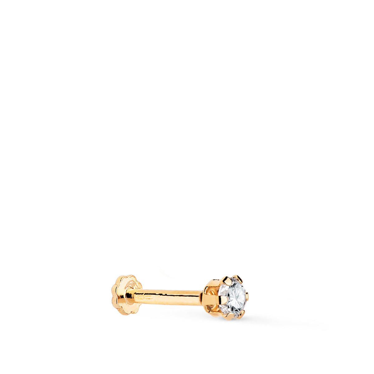 Piercing Doreille en Or Jaune 18K Zirconia avec Griffes Barre de 3,5 mm Dépaisseur 120 mm Fermoir a Vis