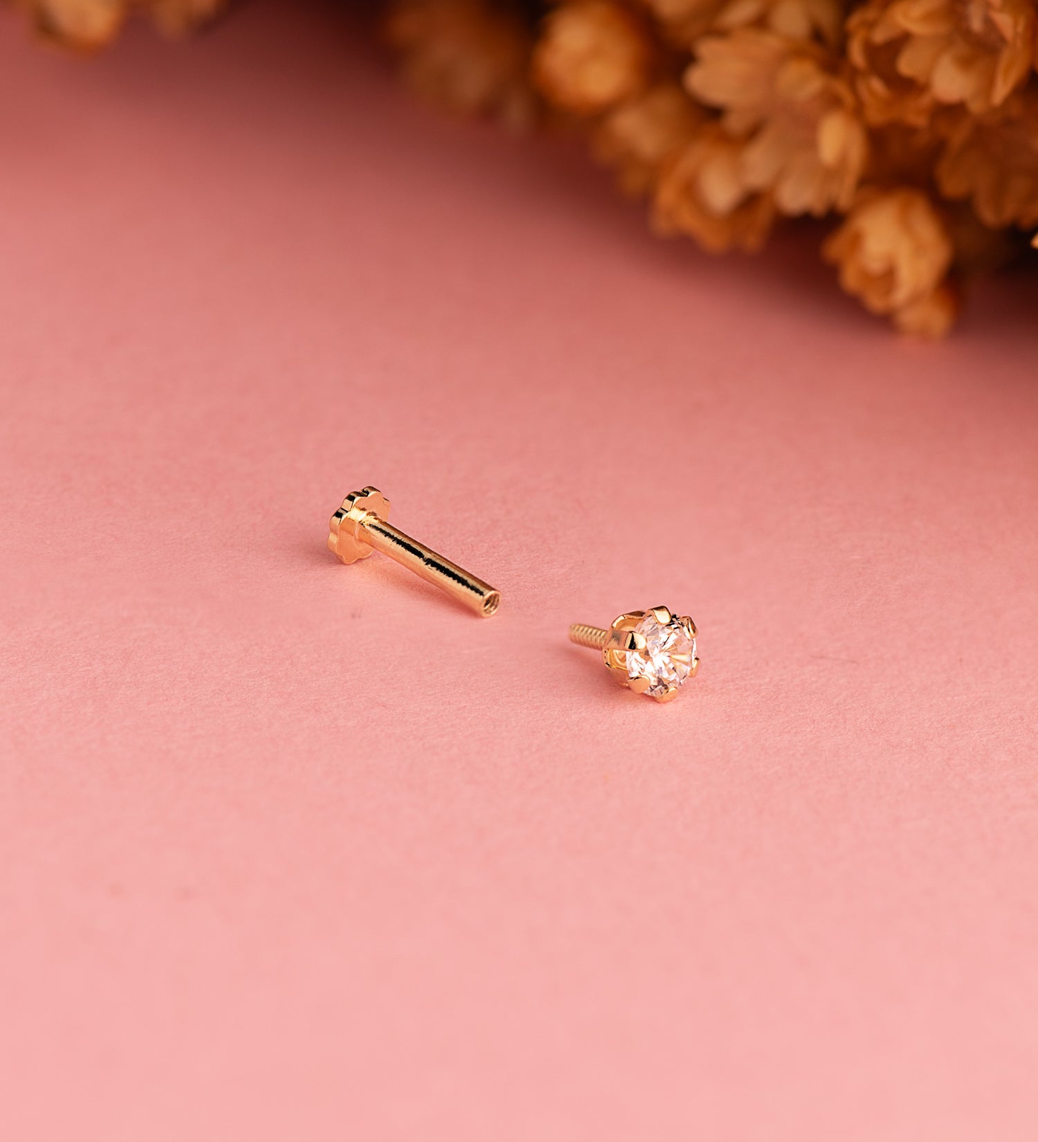 Piercing Doreille en Or Jaune 18K Zirconia avec Griffes Barre de 3,5 mm Dépaisseur 120 mm Fermoir a Vis
