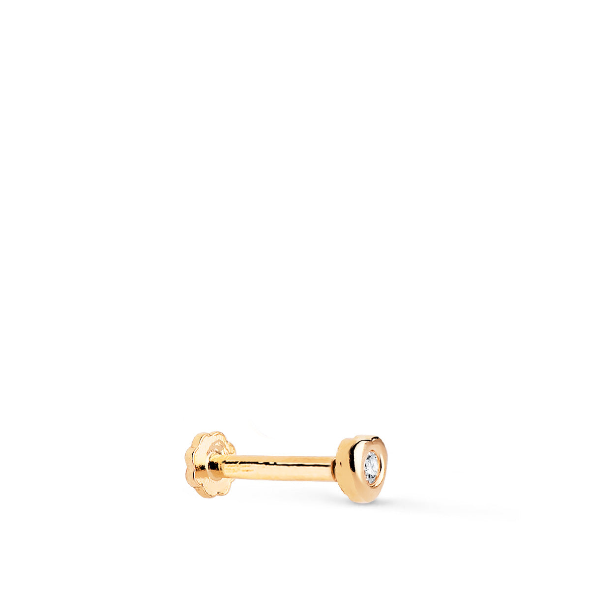 Piercing Doreille en Or Jaune 18K 3X3 mm avec Zircone Épais 120 mm Barre Fermoir a Vis