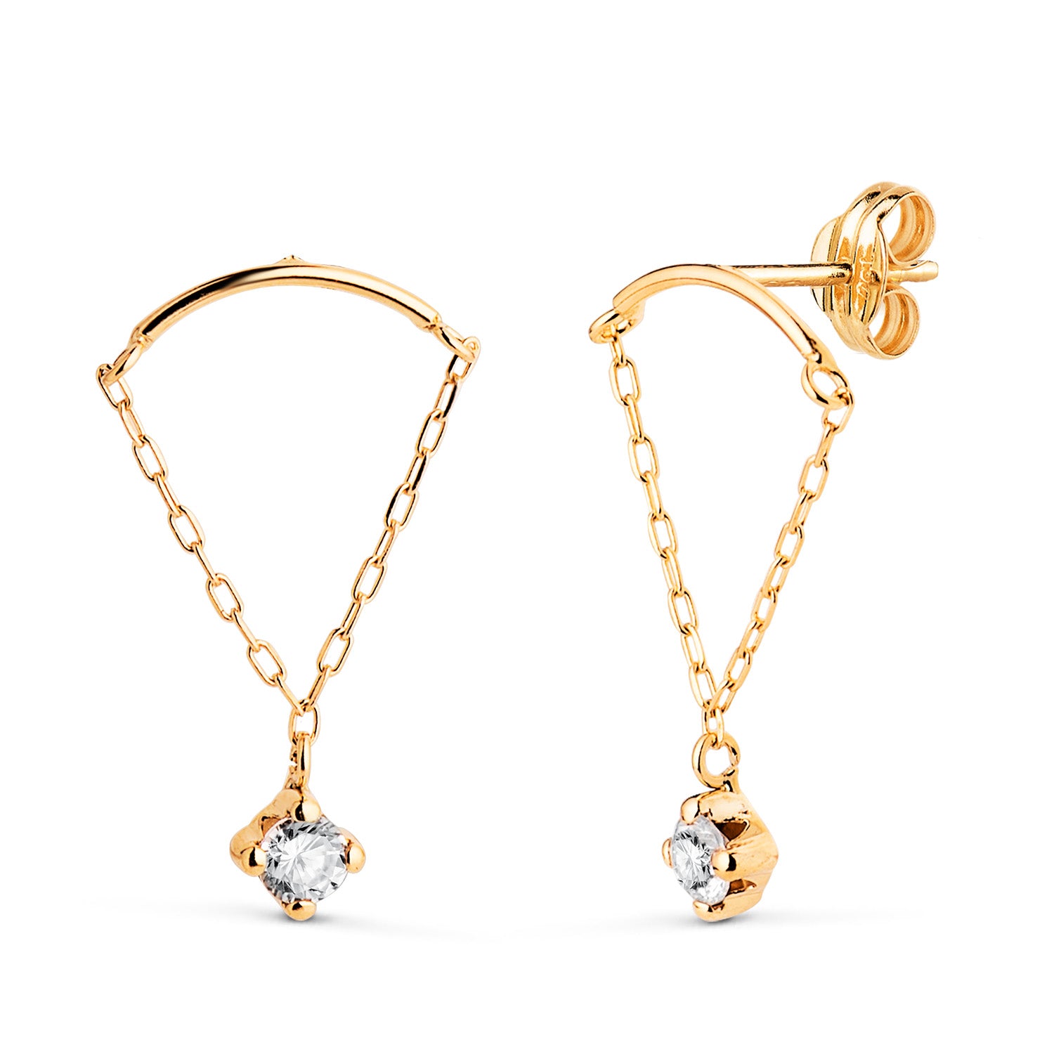 Boucles d'oreilles en Or Jaune 18K avec Chaîne et Zircon Taille : 20X12 mm Fermoir à Pression