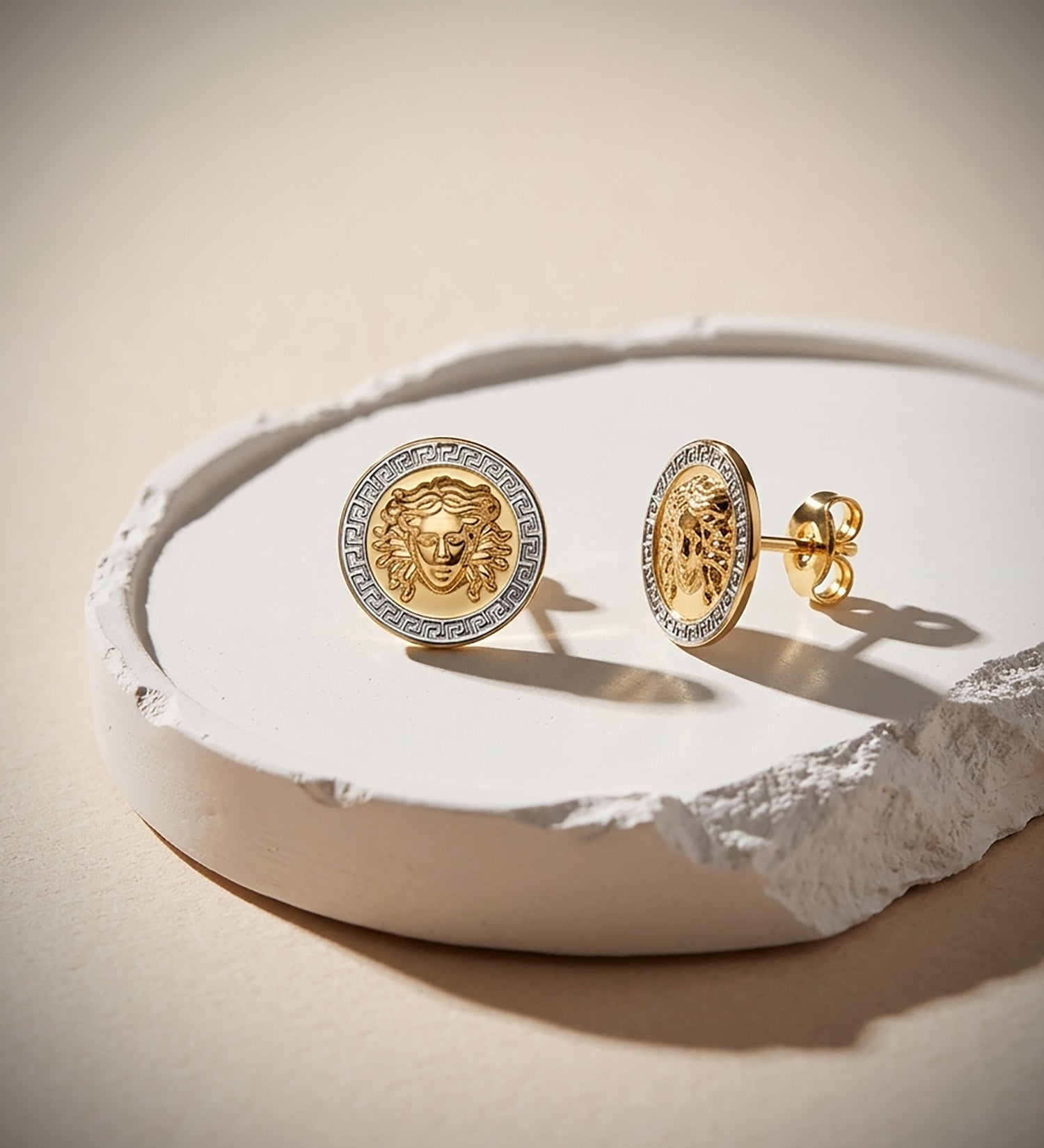 18K Two-Tone Gold Jellyfish Earrings and 10mm Openwork Border with Butterfly Stroller Clasp
