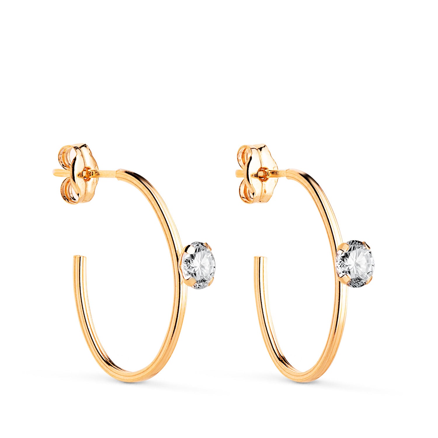 Boucles d'oreilles Ouvertes Ovales en Or Jaune 18K avec Zircon Cubique 18 X 13 mm avec Fermoir à Pression