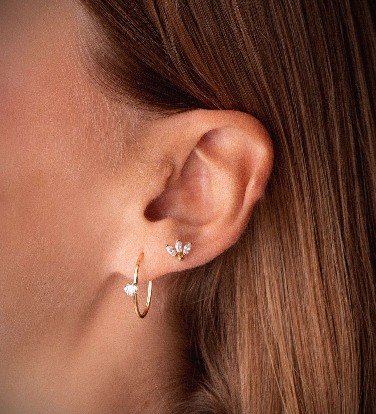 Boucles d'oreilles Ouvertes Ovales en Or Jaune 18K avec Zircon Cubique 18 X 13 mm avec Fermoir à Pression