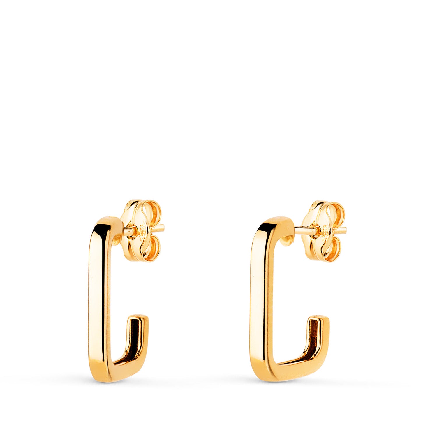 Boucles d'oreilles Rectangulaires Ouvertes en Or Jaune 18K Taille : 14X10 mm Épaisseur : 1,8 mm Fermoir Poussettes Papillon