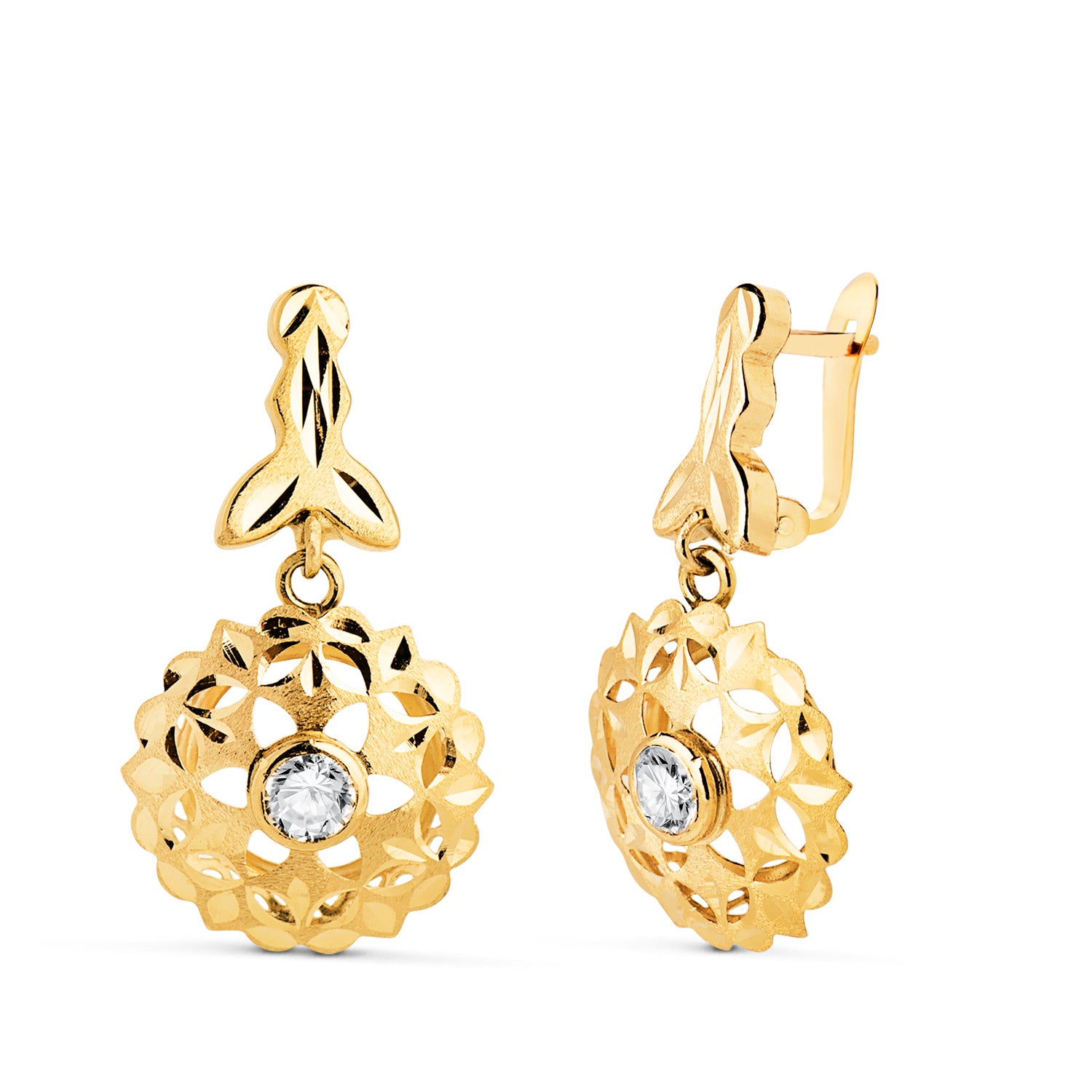 Boucles d'oreilles Or Jaune 18K avec Zircon Cubique 26 X 14MM Fermoir Catalan