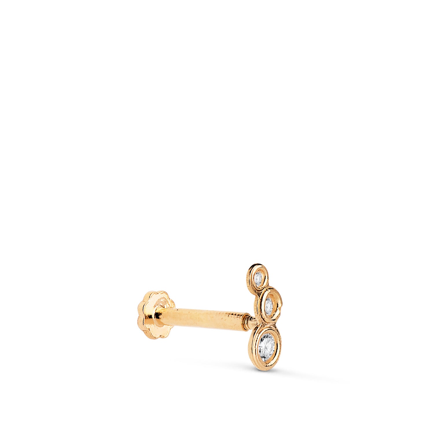 Piercing Oreja en Oro Amarillo de 18 Quilates con 3 Circonitas 6,5X3 mm Grosor Barra 120 mm Cierre de Rosca