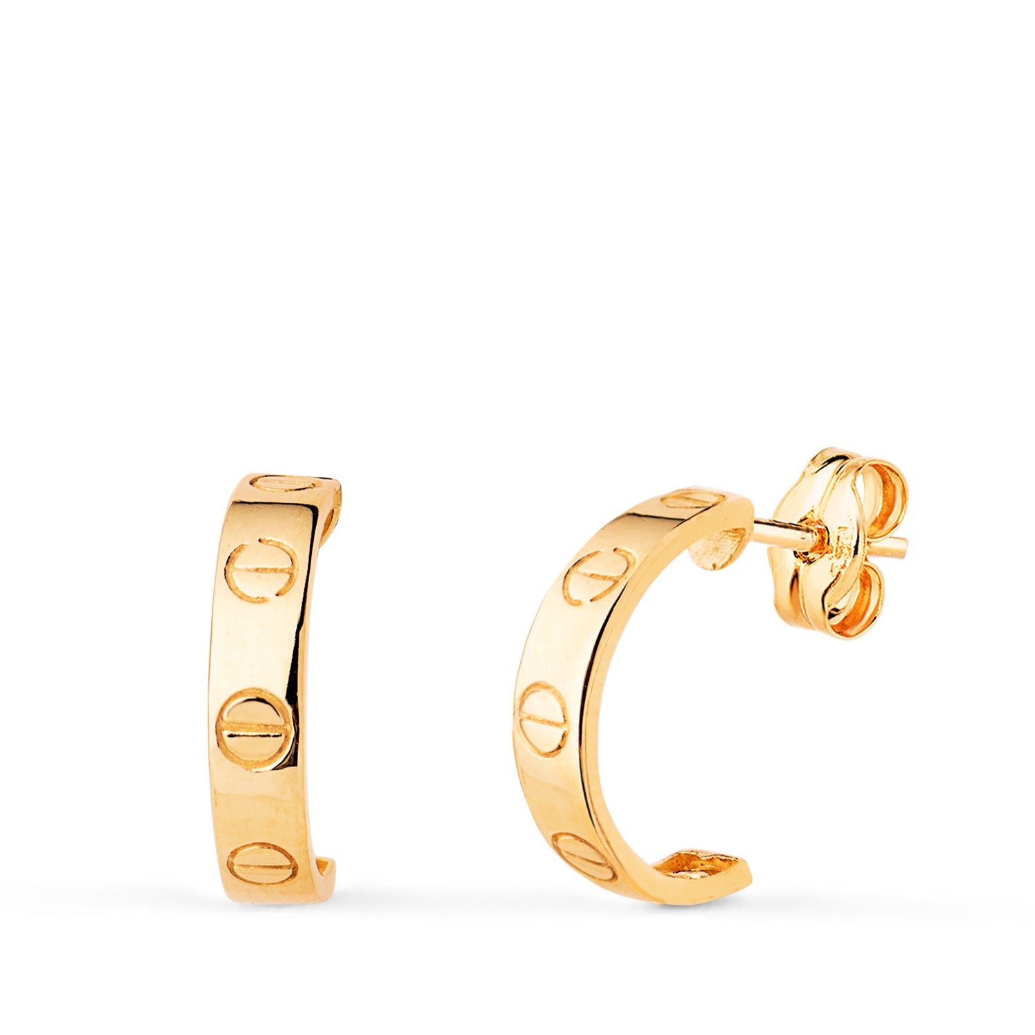 Boucles d'oreilles en Or Jaune 18K avec Vis Brillantes Taille : 12X3 mm Boucles d'oreilles Pressées